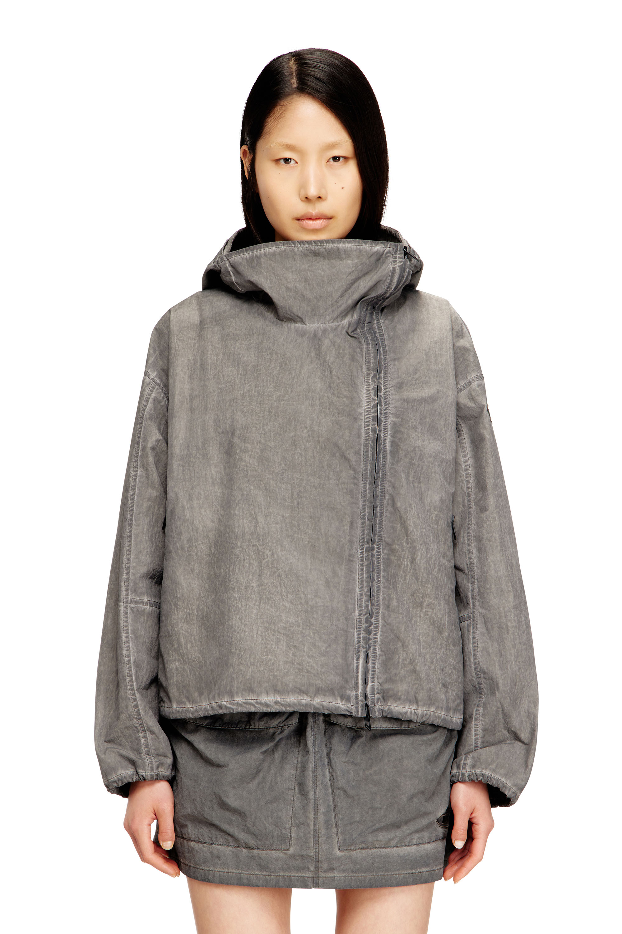 Diesel - G-ORILLA, Woman's Hooded windbreaker in treated Taslan in Dark grey - 2