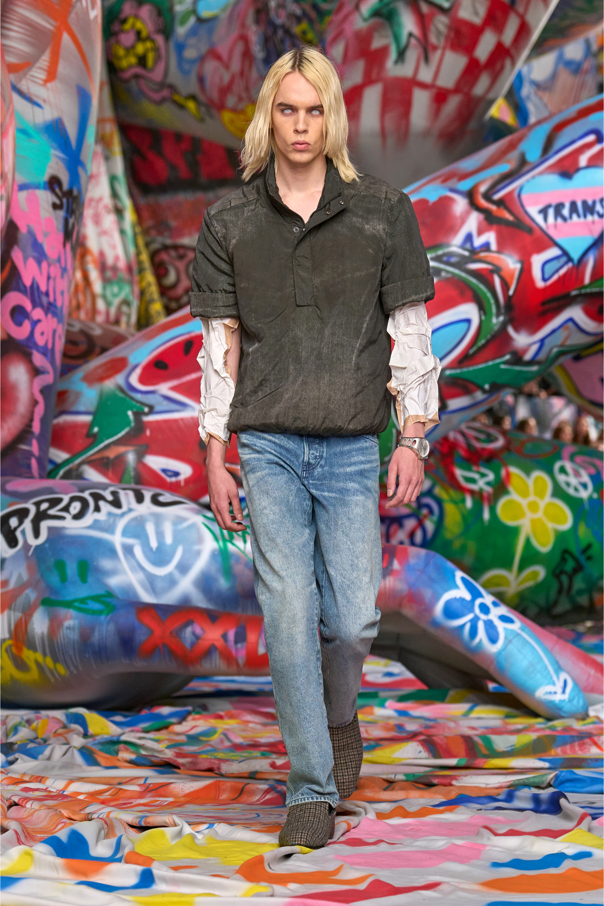 Diesel - J-VALOIS, Man's Short-sleeve jacket in denim-effect nylon in Black - 6