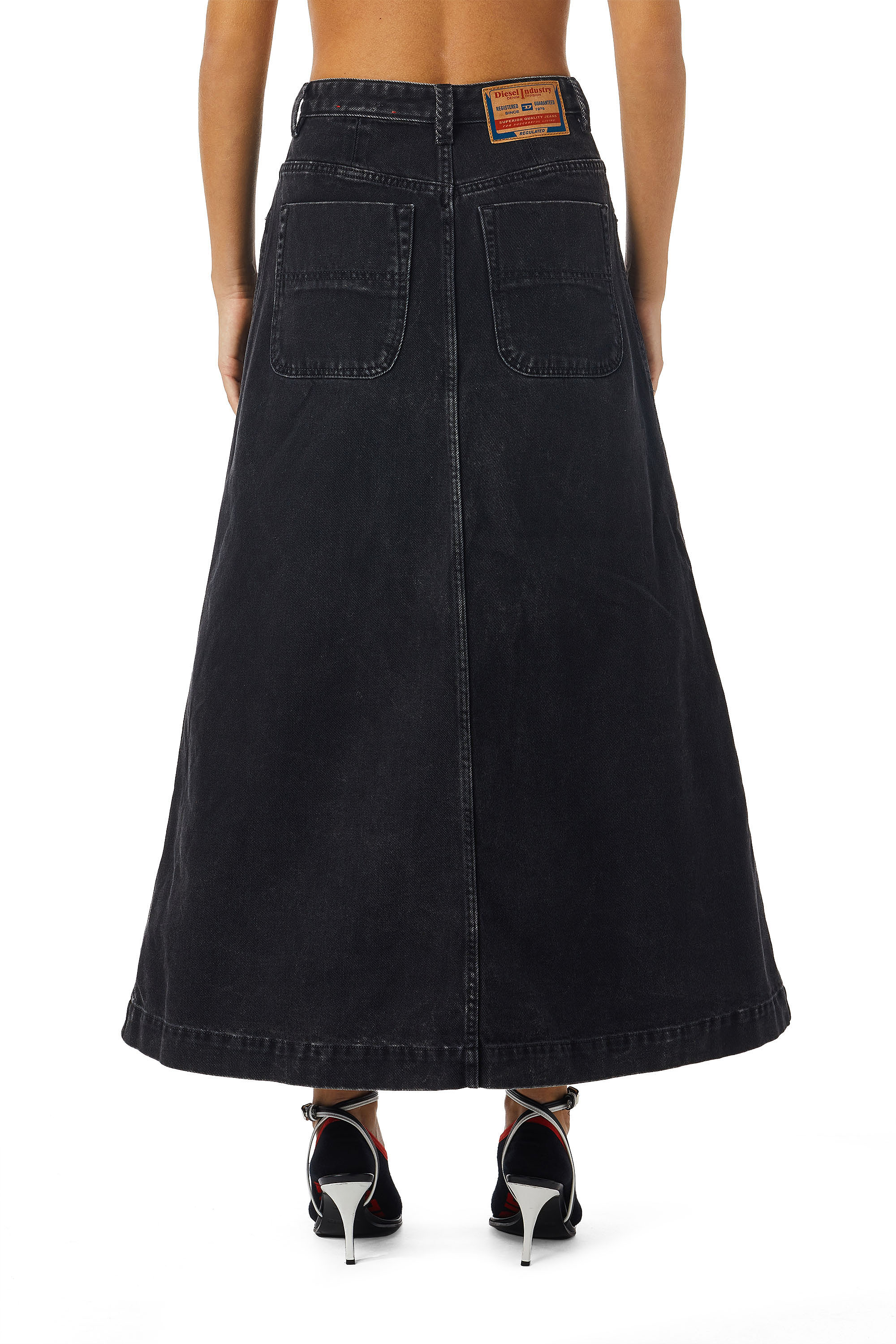 Diesel - DE-ALBUS-L A-LINE LONG SKIRT, Black/Dark grey - Image 2