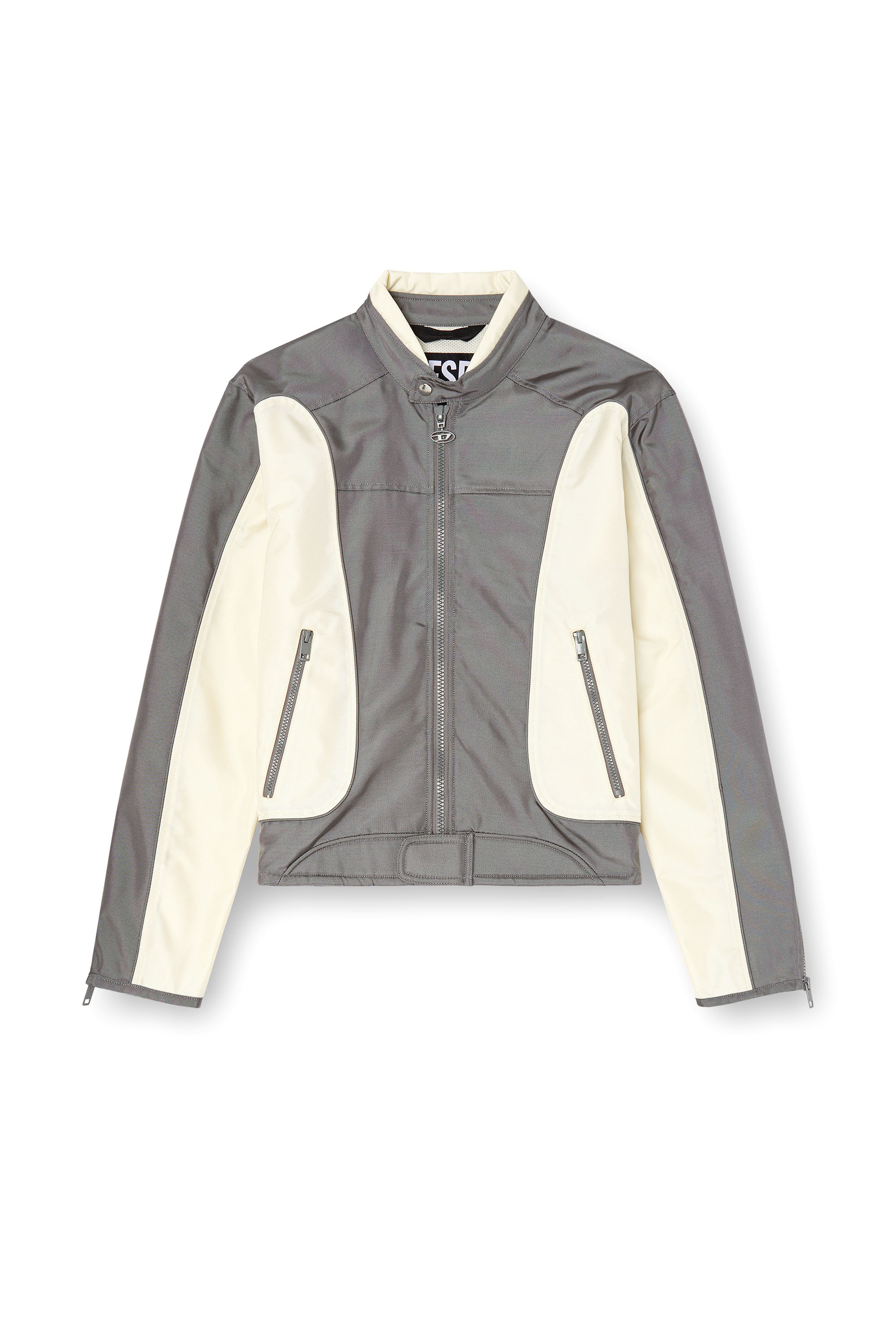 Diesel - J-BLINK-A, Man's Colour-block biker jacket with piping in Grey/White - 4