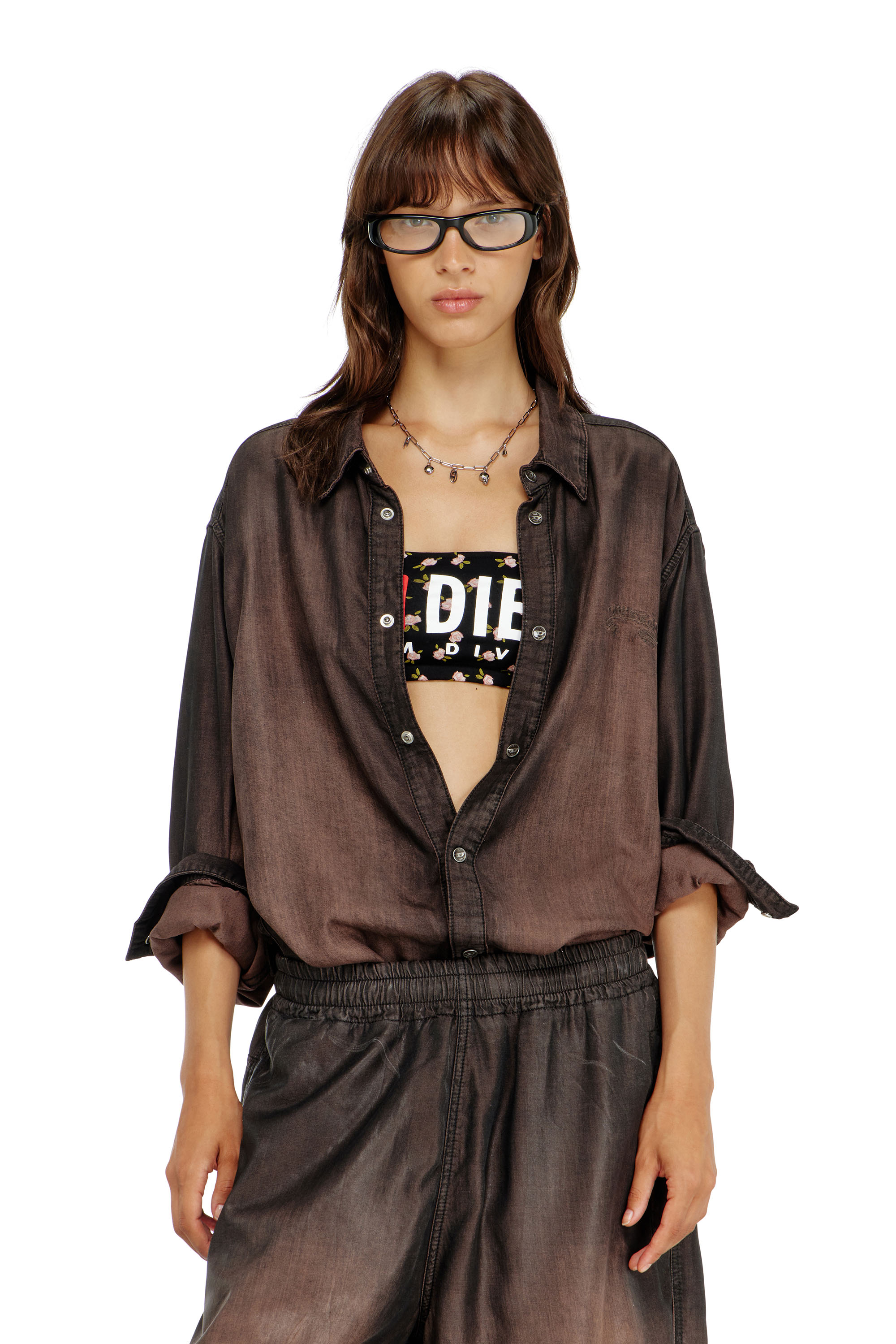 Diesel - MELANIE-C-D-CORE, Woman's Cotton bandeau bra with all-over floral print in Black - 2