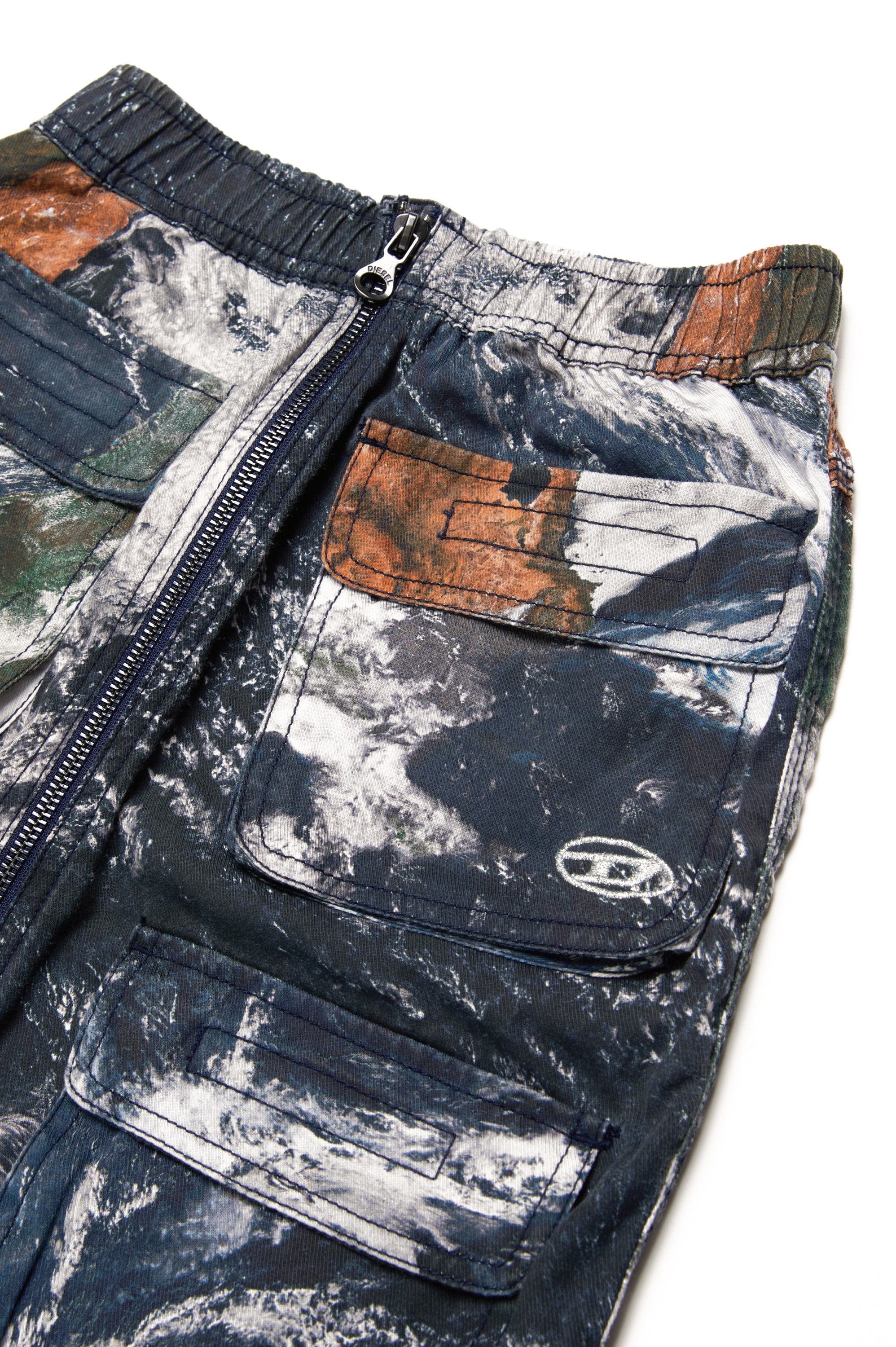 Diesel - GOMIRTCMF, Woman's Cargo skirt with Camo Planet print in Multicolor/Black - 3