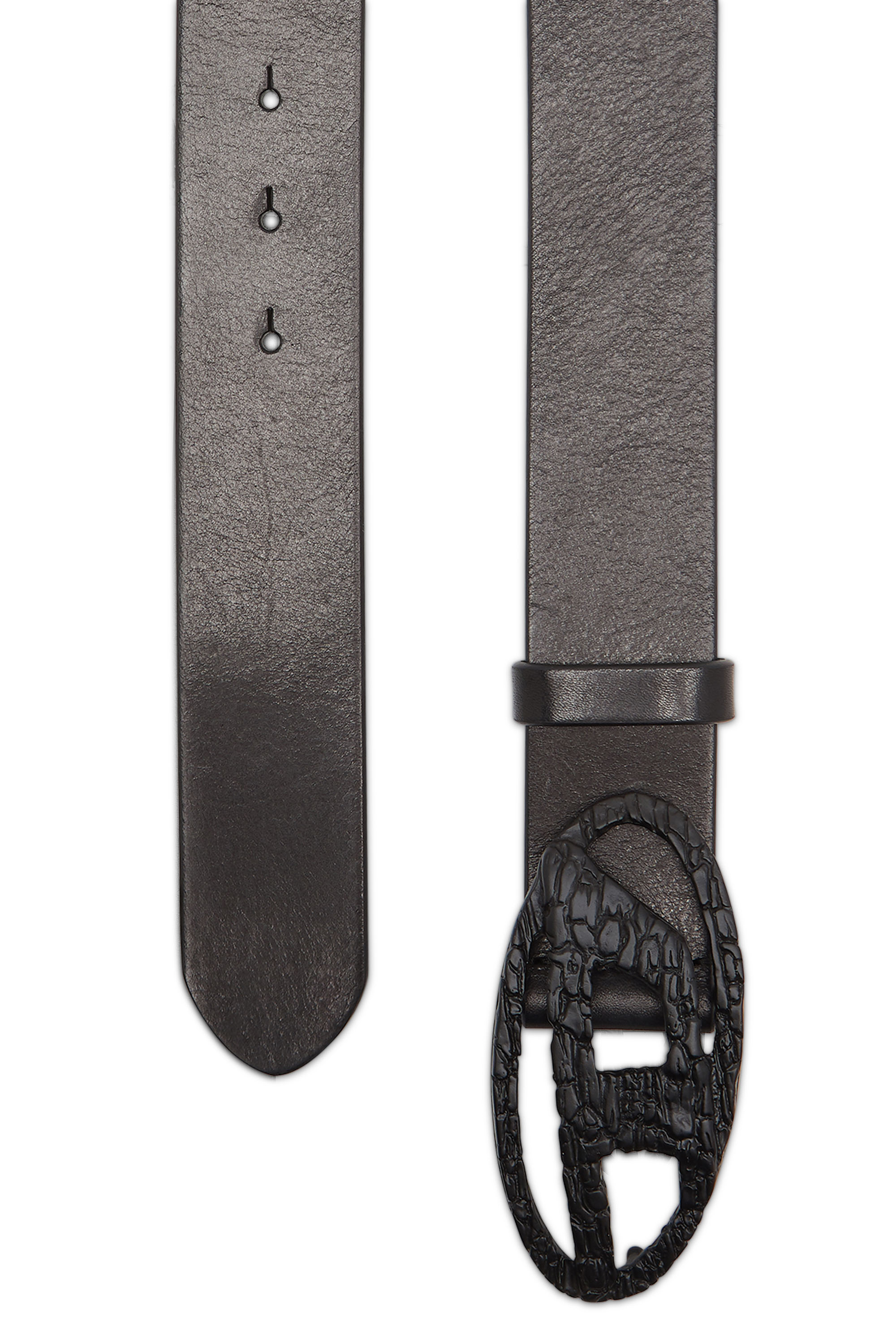 Diesel - B-1DR, Unisex's Smooth leather belt with cracked D buckle in Black - 2