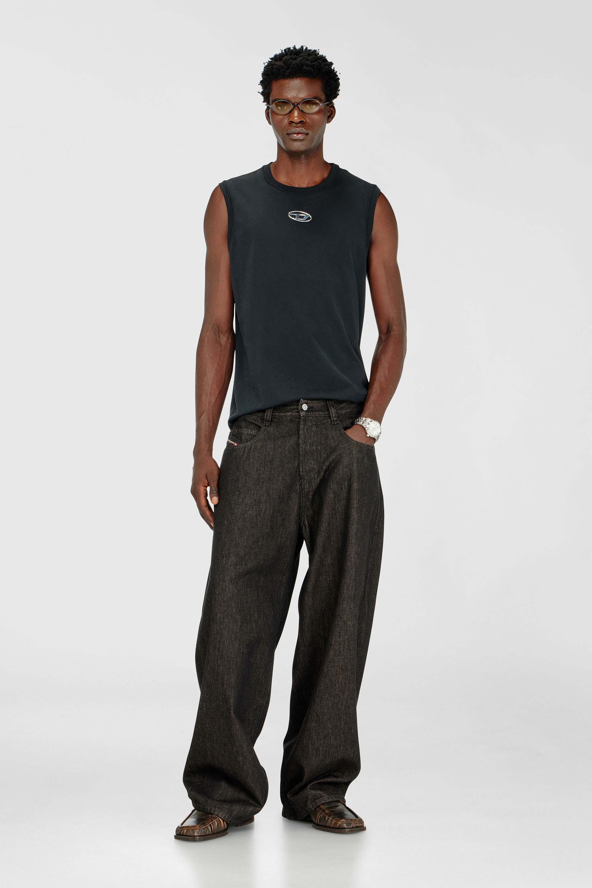 Diesel - T-BISCO-IOD, Man's Cotton tank top with metallic Oval D in Black - 1