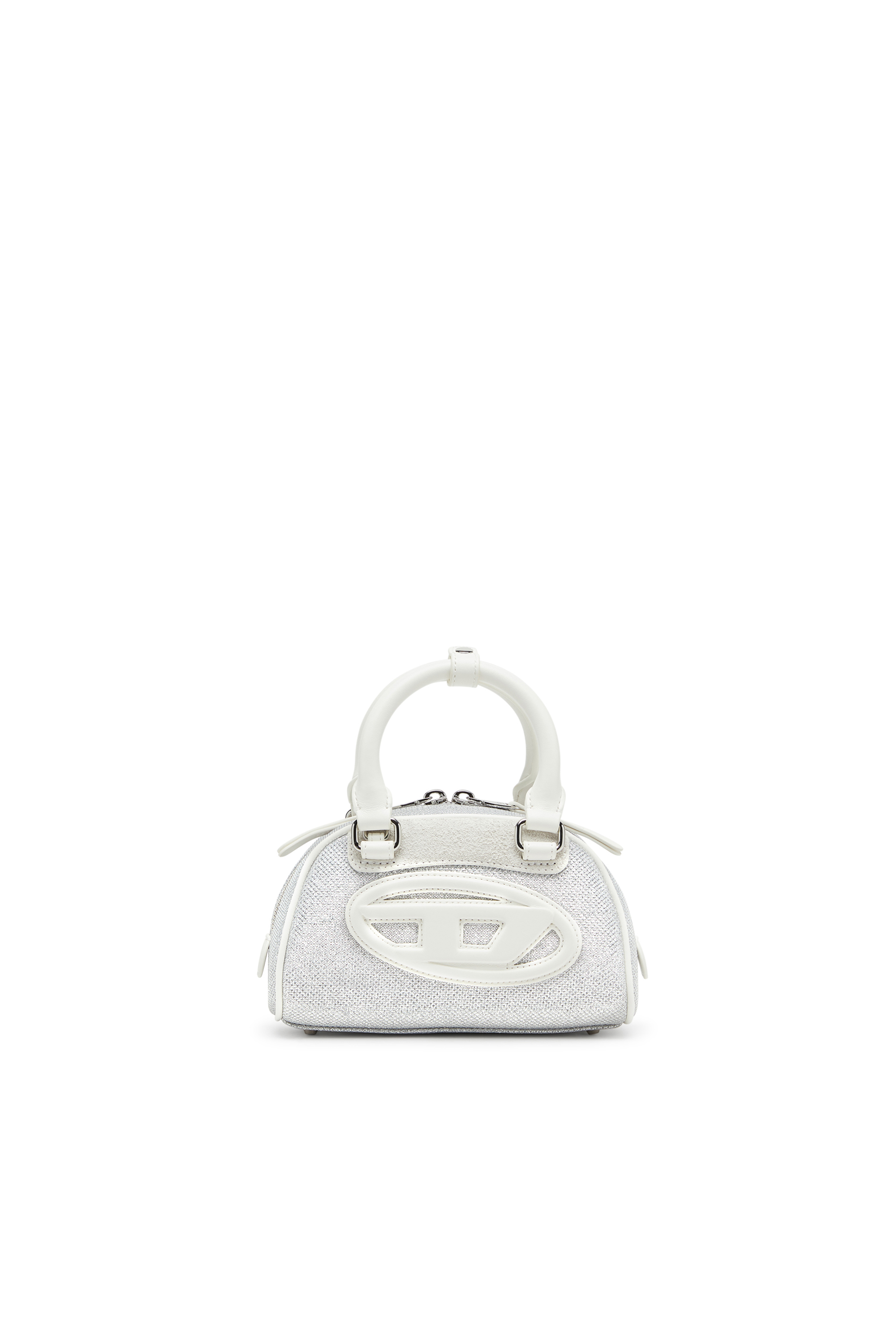 Diesel - 1DR DOME CROSSBODY, Woman's 1DR Dome-Mini bowling bag in lurex fabric in White/Grey - 1
