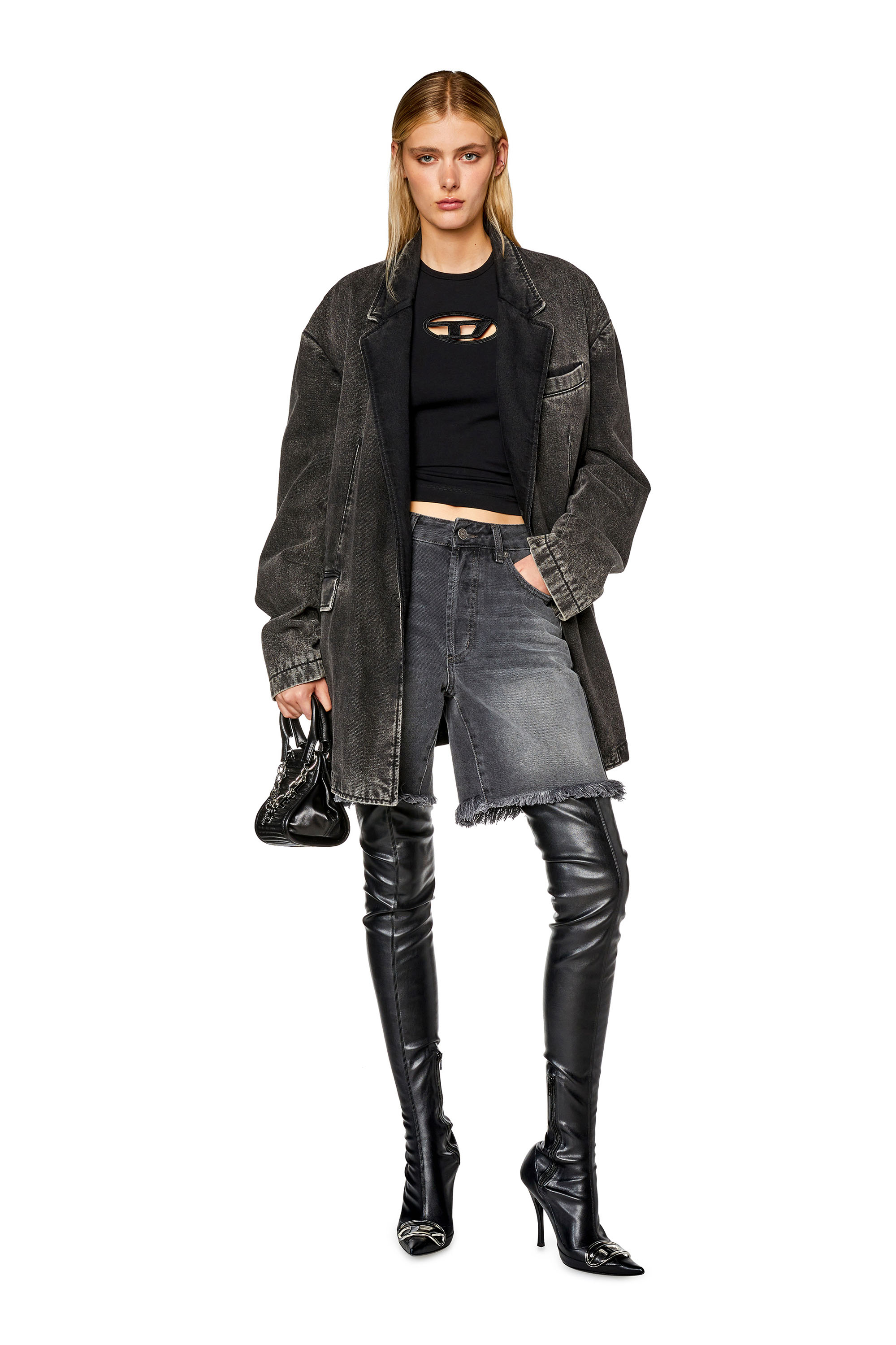 Diesel - T-ANGIE, Woman's T-shirt with peekaboo logo in Black - 1