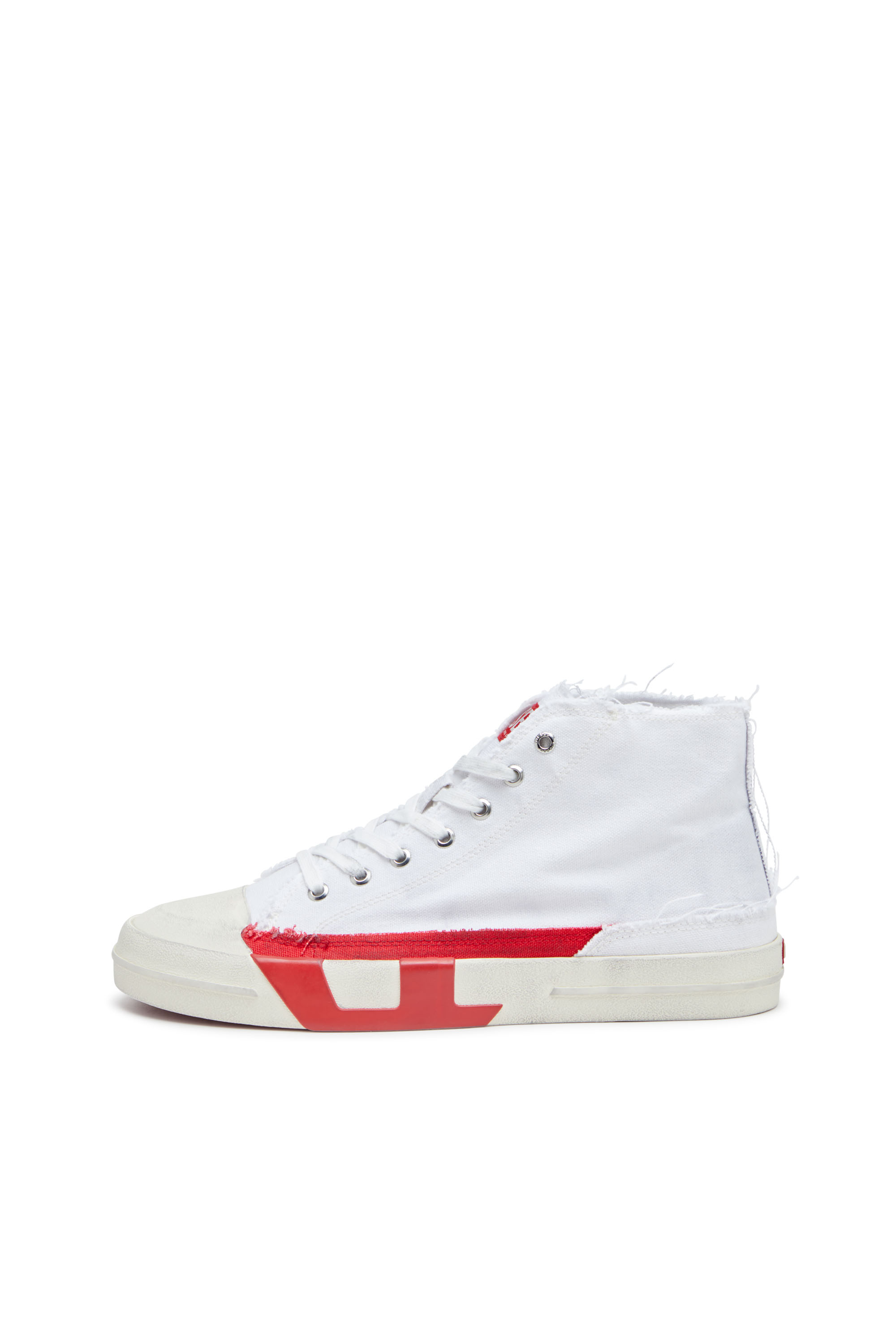 S-D-VERSE MID, White/Red Diesel - S-D-VERSE MID, Man's S-D-Verse-Dirty-effect high-top canvas sneakers in White/Red - 7