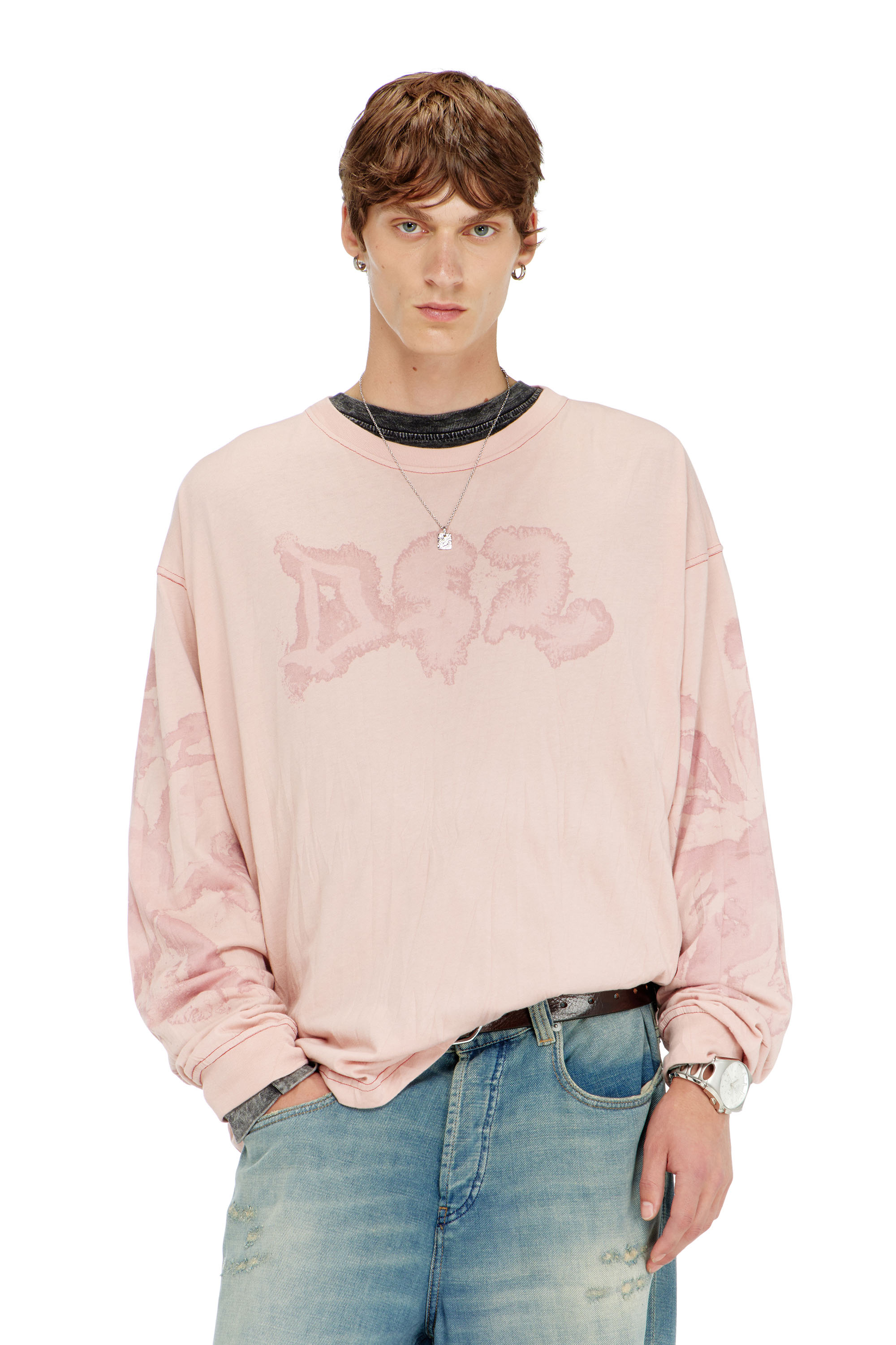 Diesel - T-BOXT-LS-AA4, Man's Relaxed long sleeve tee with blotched print in Pink - 1