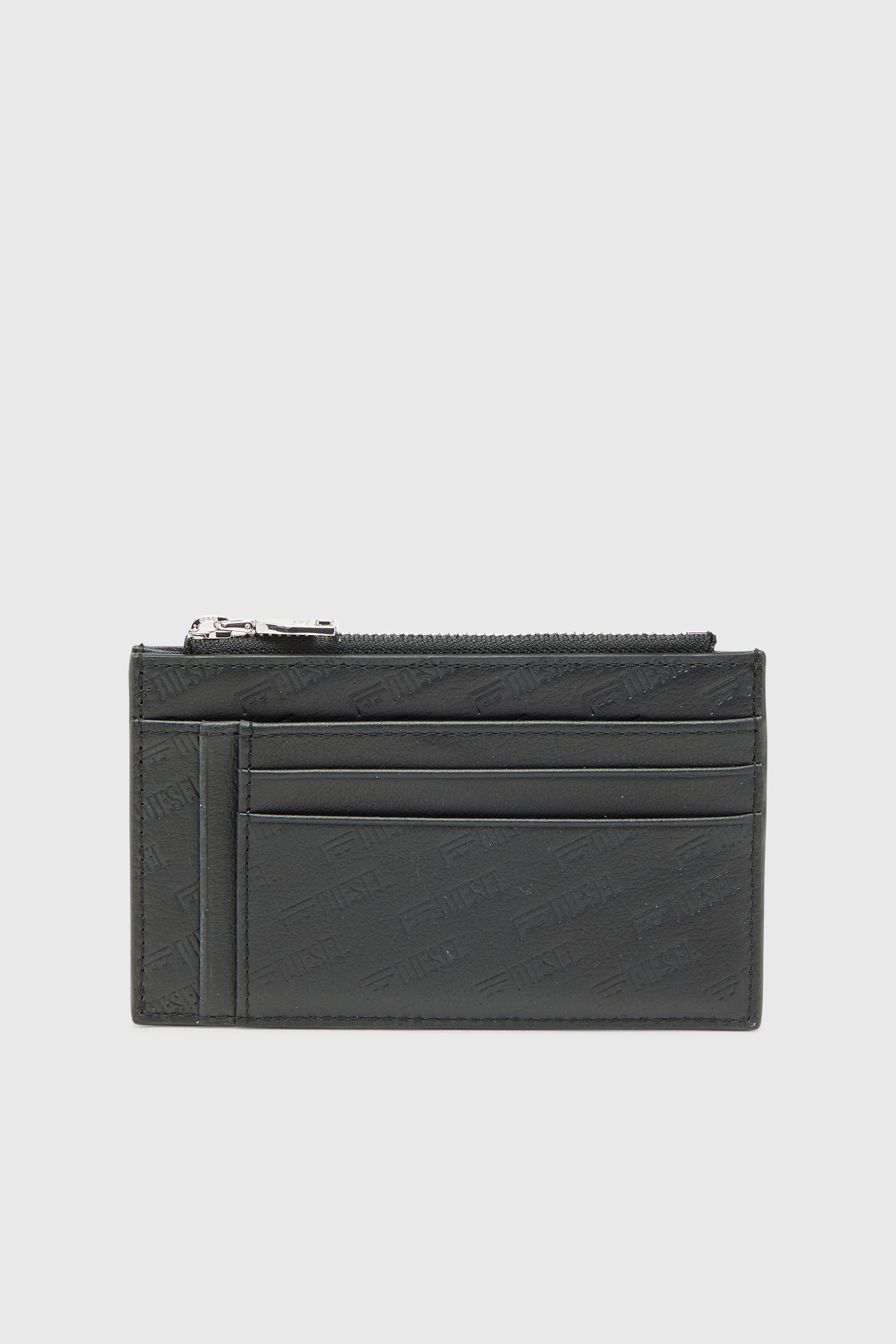 Embossed leather card holder with zip pocket