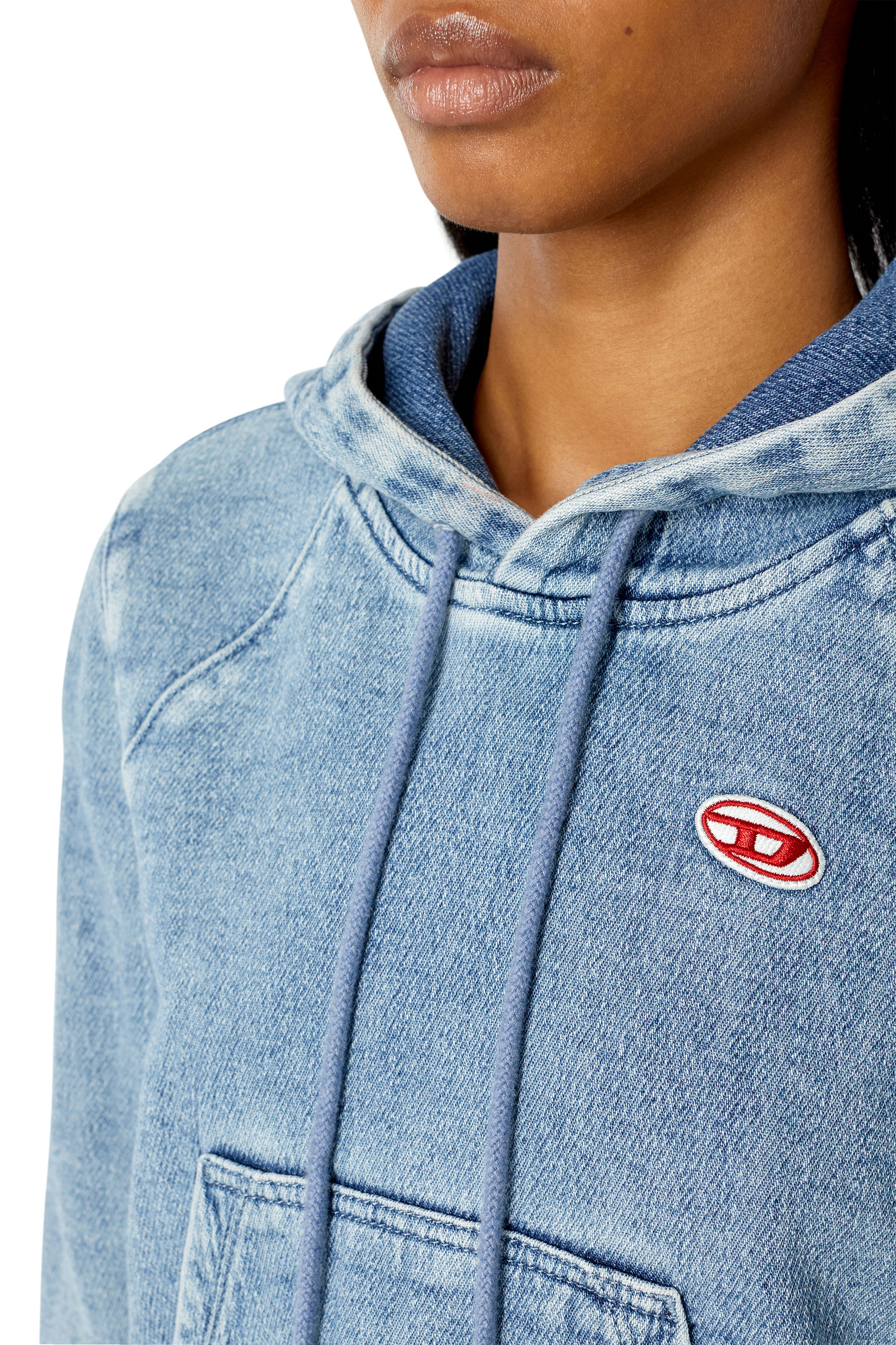 Diesel - D-ANGY TRACK DENIM HOODIE, Woman's Crop hoodie in Track Denim in Light Blue - 6