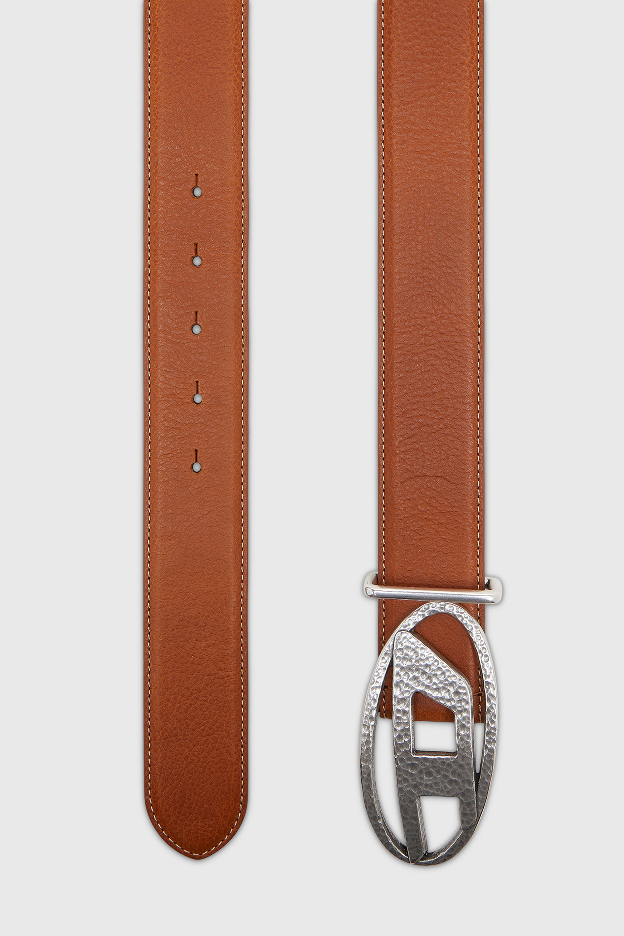 Diesel - B-1DR, Unisex's 4cm leather belt with hammered Oval D buckle in Brown - 2
