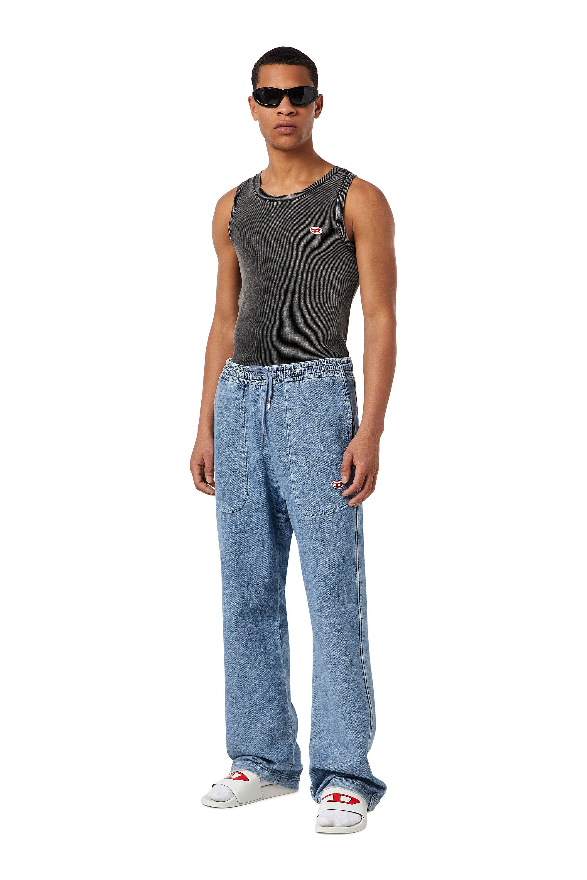 Diesel - D-Martians Track Denim 09D01 Straight, Light Blue - Image 5