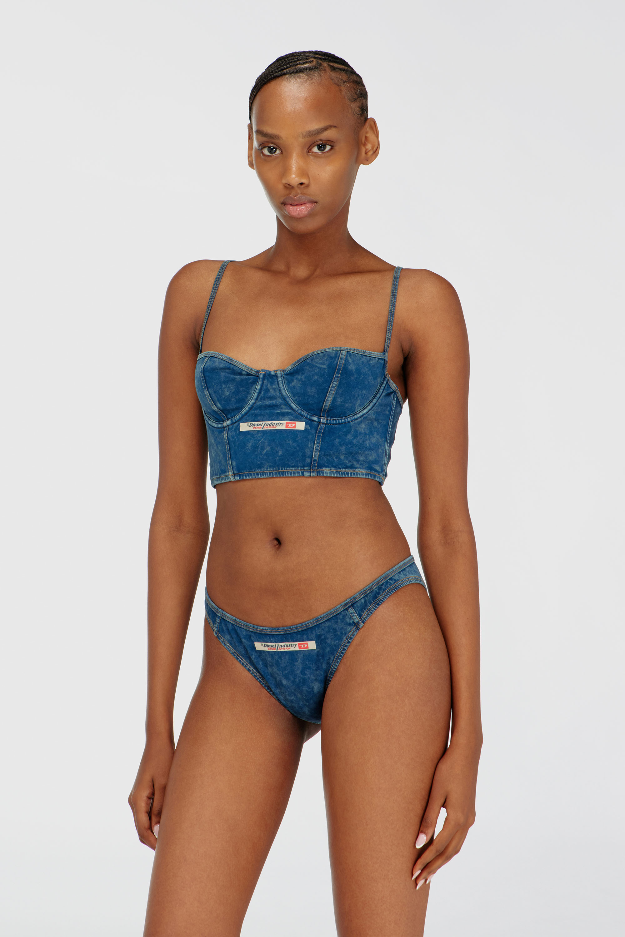 Bustier top in denim-effect cotton