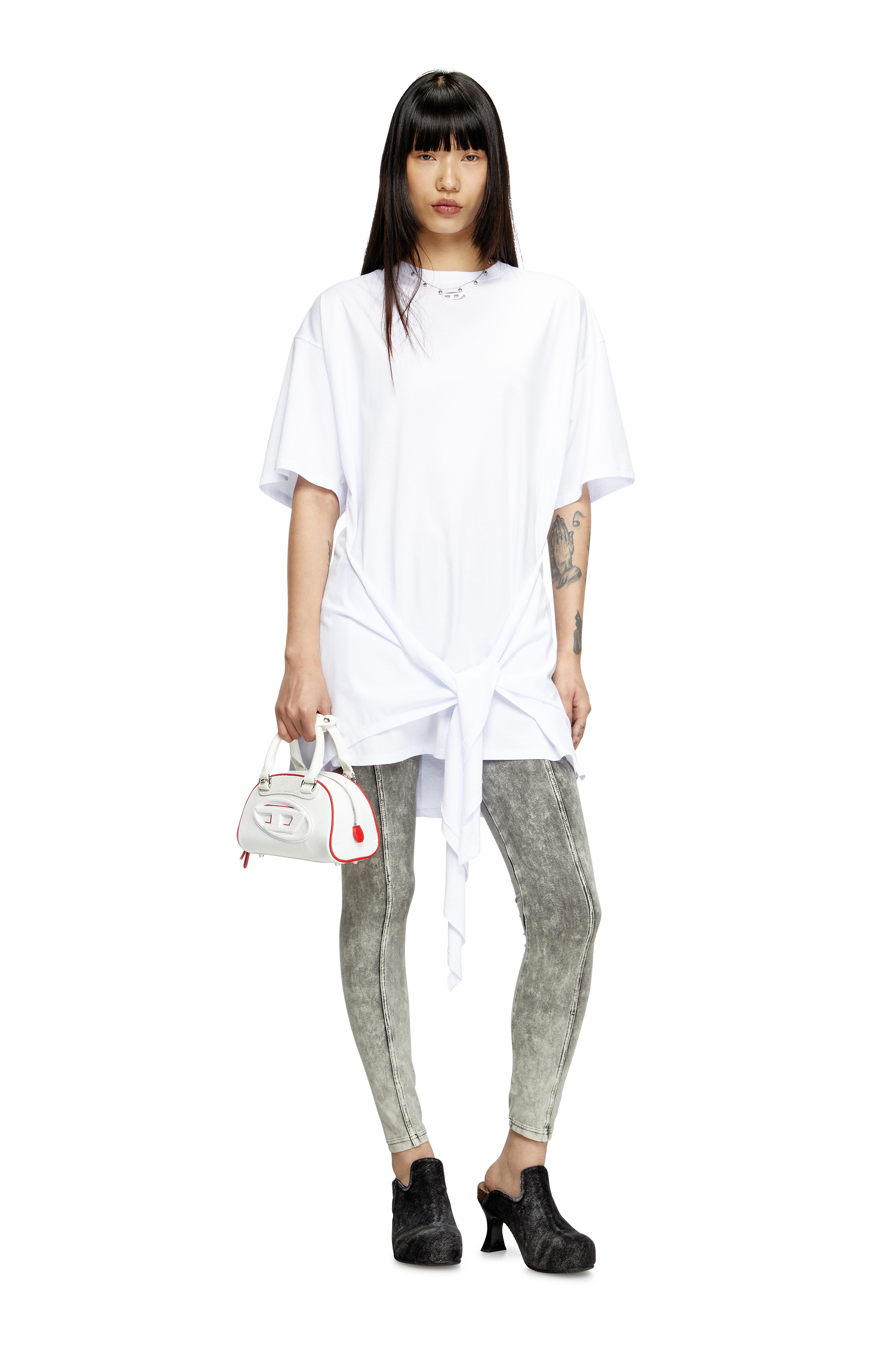 Diesel - 1DR DOME CROSSBODY, Woman's 1DR Dome-Colour-block mini bowling bag in White - 7