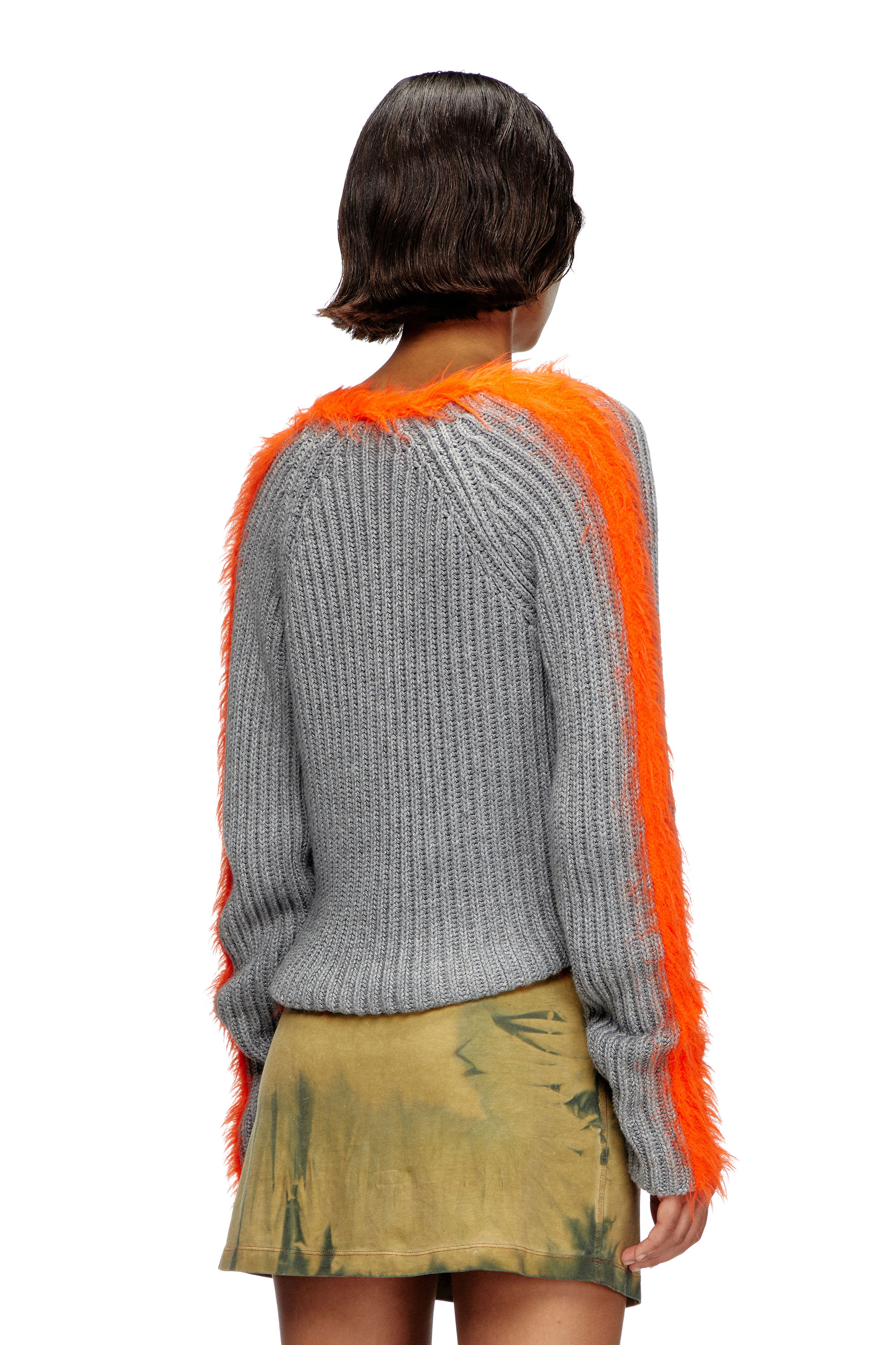 Diesel - M-TANITA, Woman's Ribbed cardigan with fuzzy trims in Grey/Orange - 4