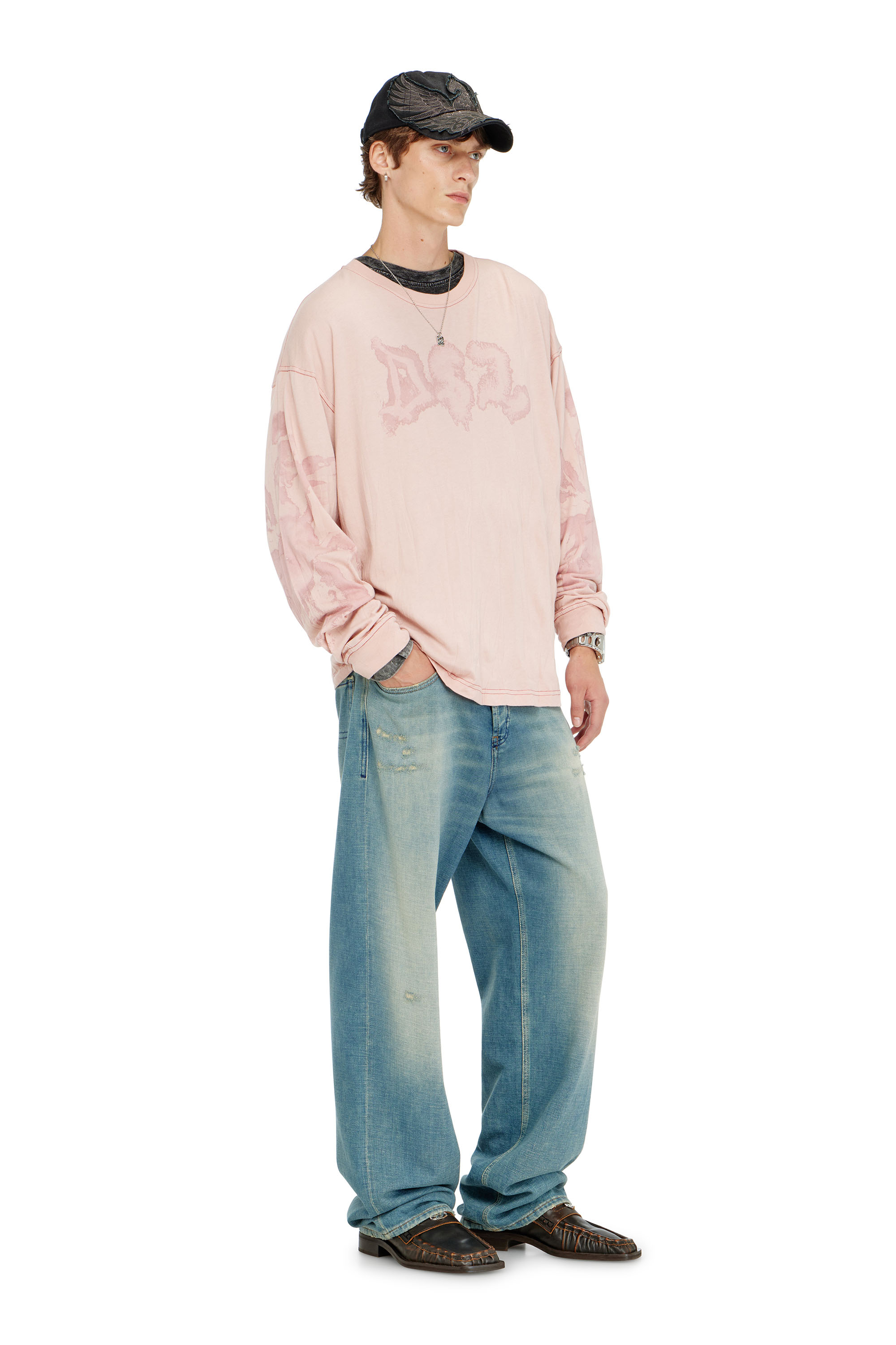 Diesel - T-BOXT-LS-AA4, Man's Relaxed long sleeve tee with blotched print in Pink - 2