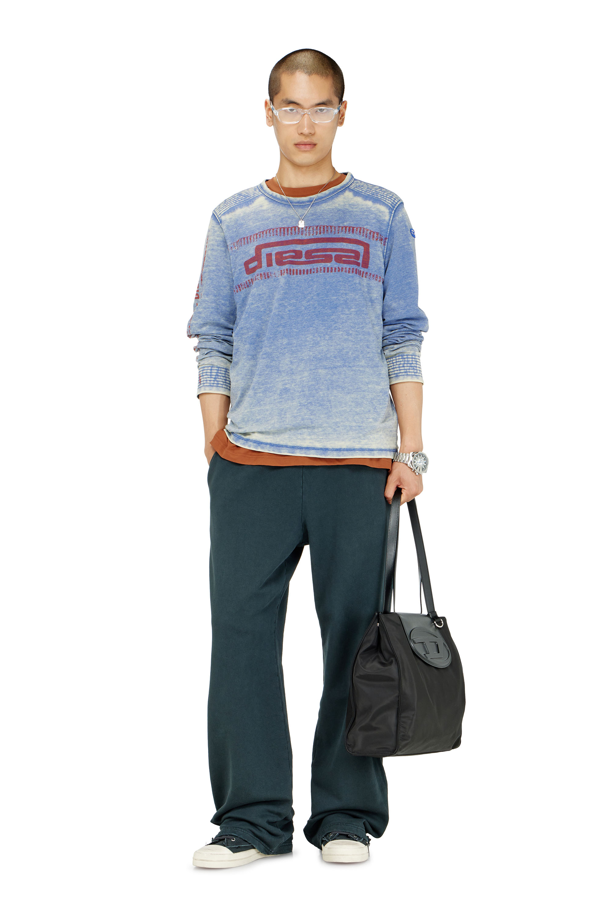 Diesel - P-MARTAINS-CRYSTALS, Man's Distressed sweatpants with crystal details in Blue - 1