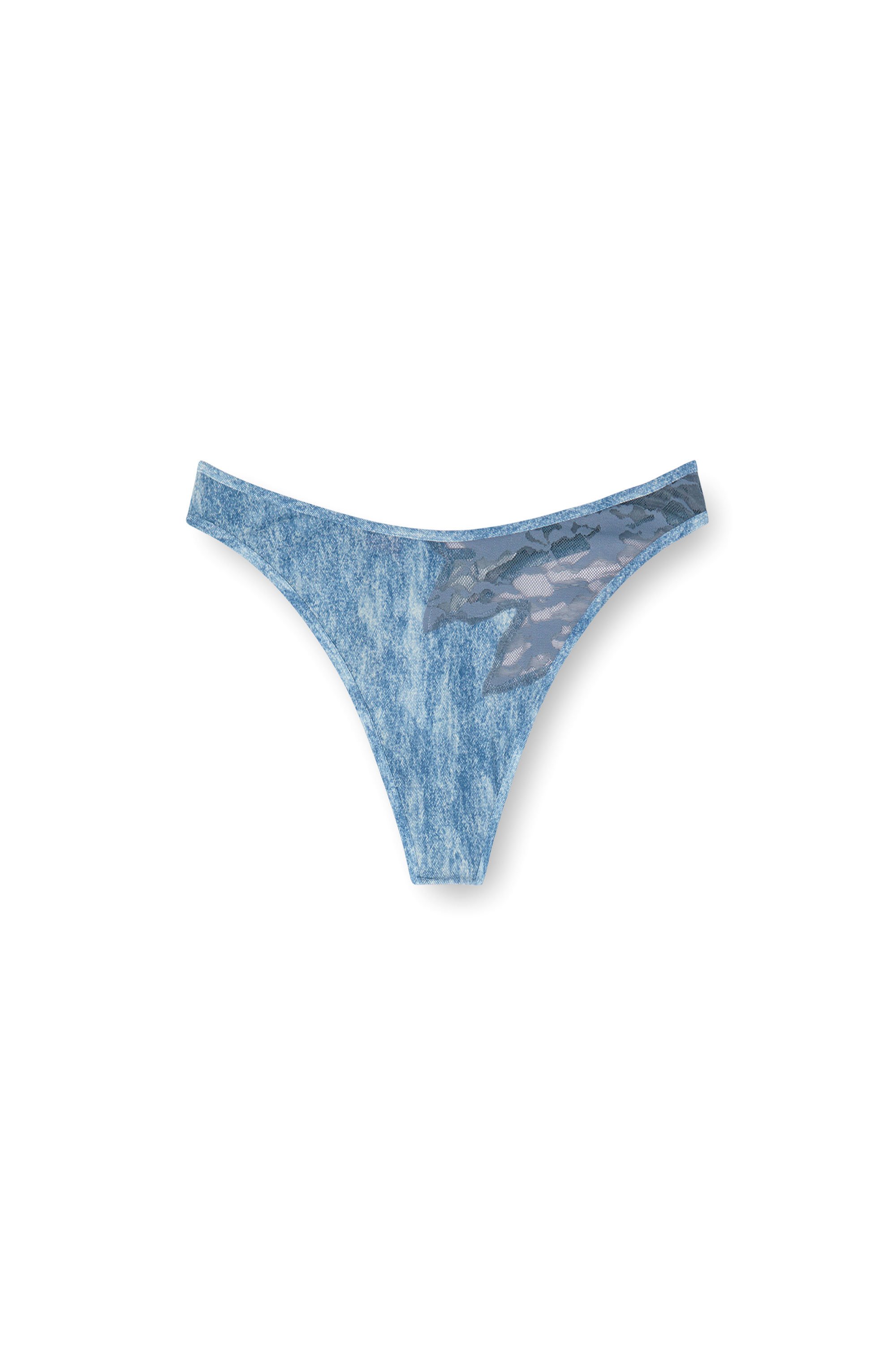 Diesel - C-LACE-THONG, Woman's Thong in microfibre and camo lace in Light Blue - 4