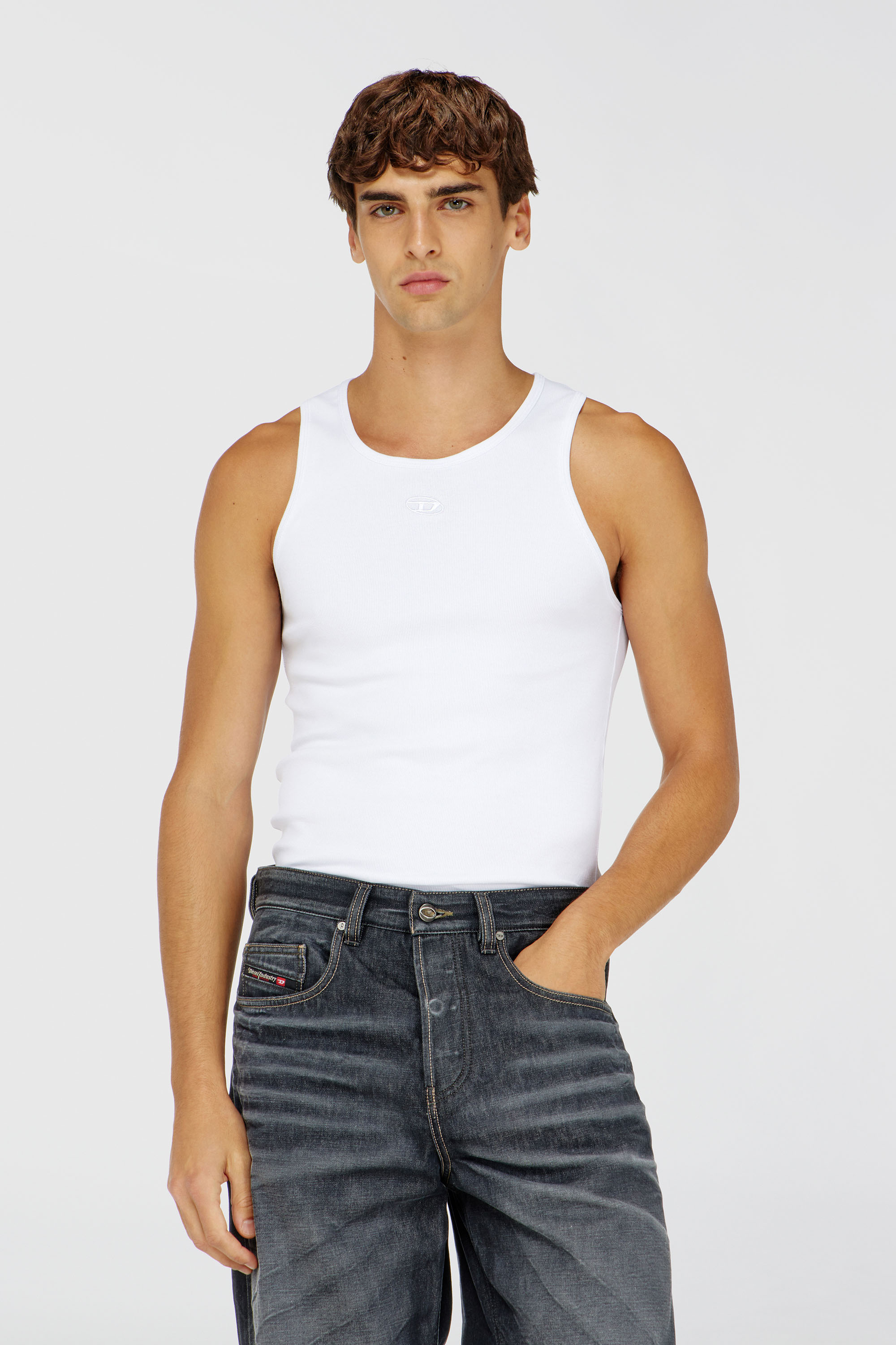 Diesel - T-ARM-LKDS, Man's Tank top in ribbed jersey with Oval D embroidery in White - 1