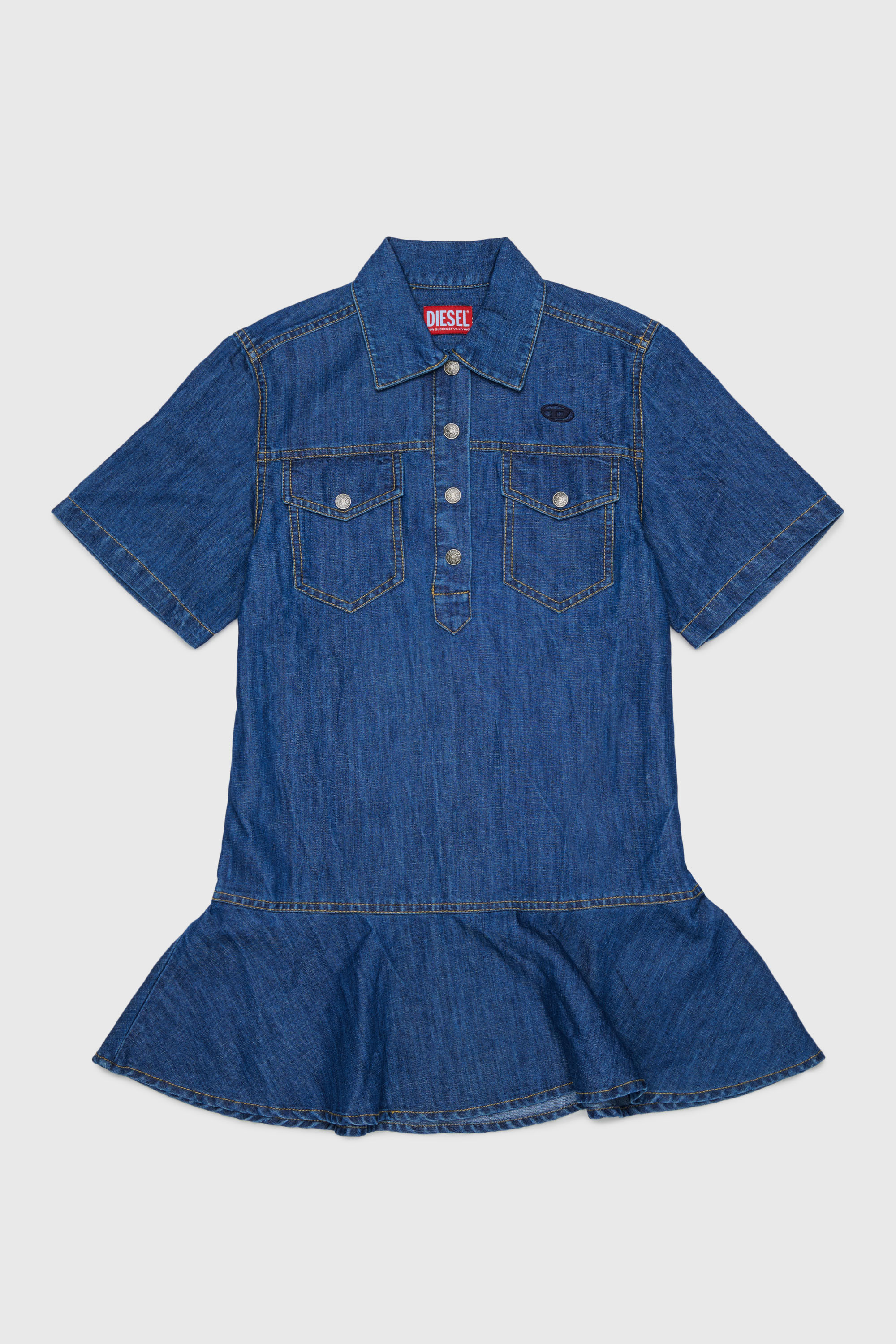 Diesel - DARYL, Woman's Denim shirt dress with ruffled hem in Medium blue - 1