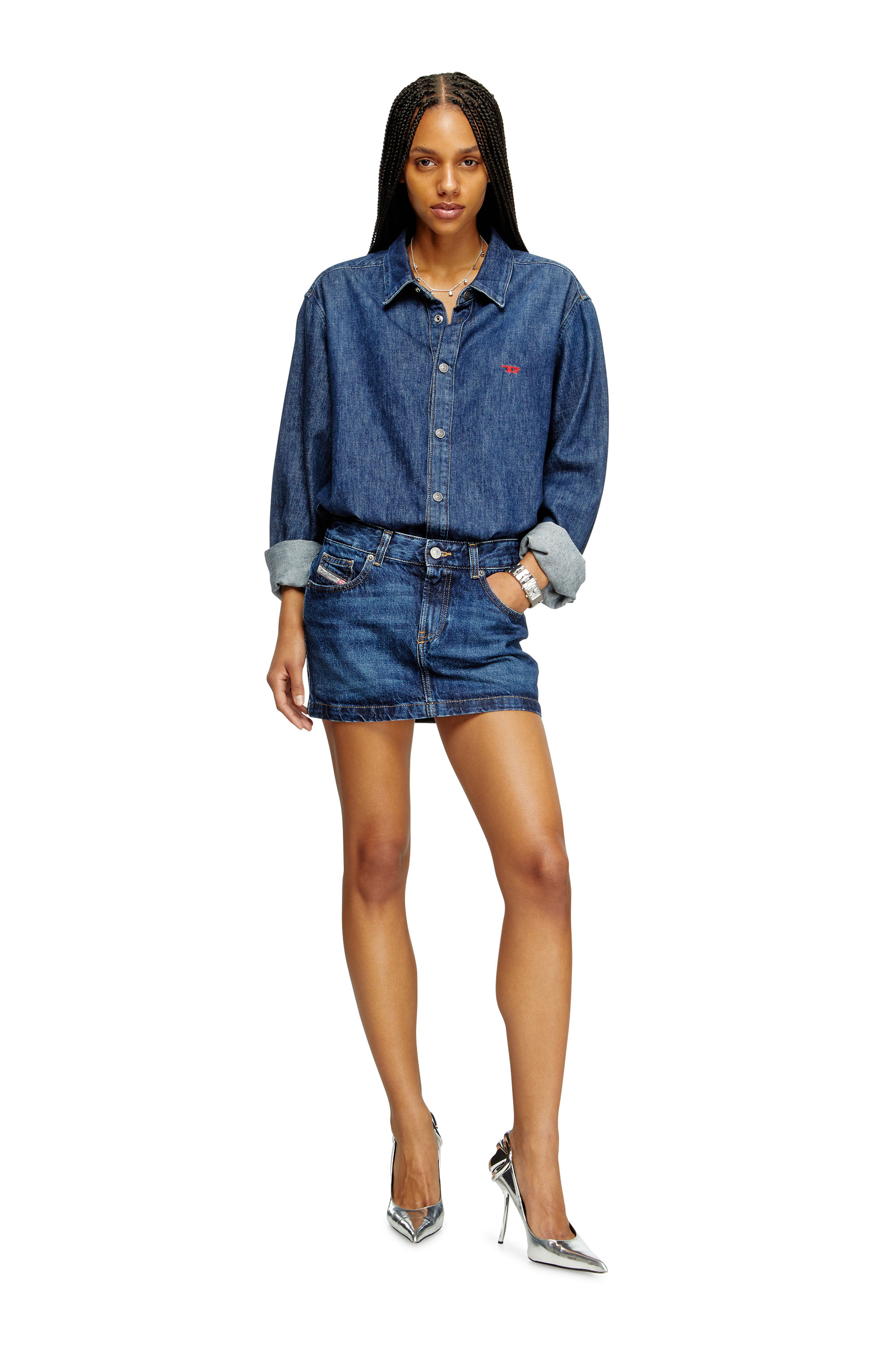 Diesel - DE-RON, Woman's Mini skirt in denim in Dark Blue - 2