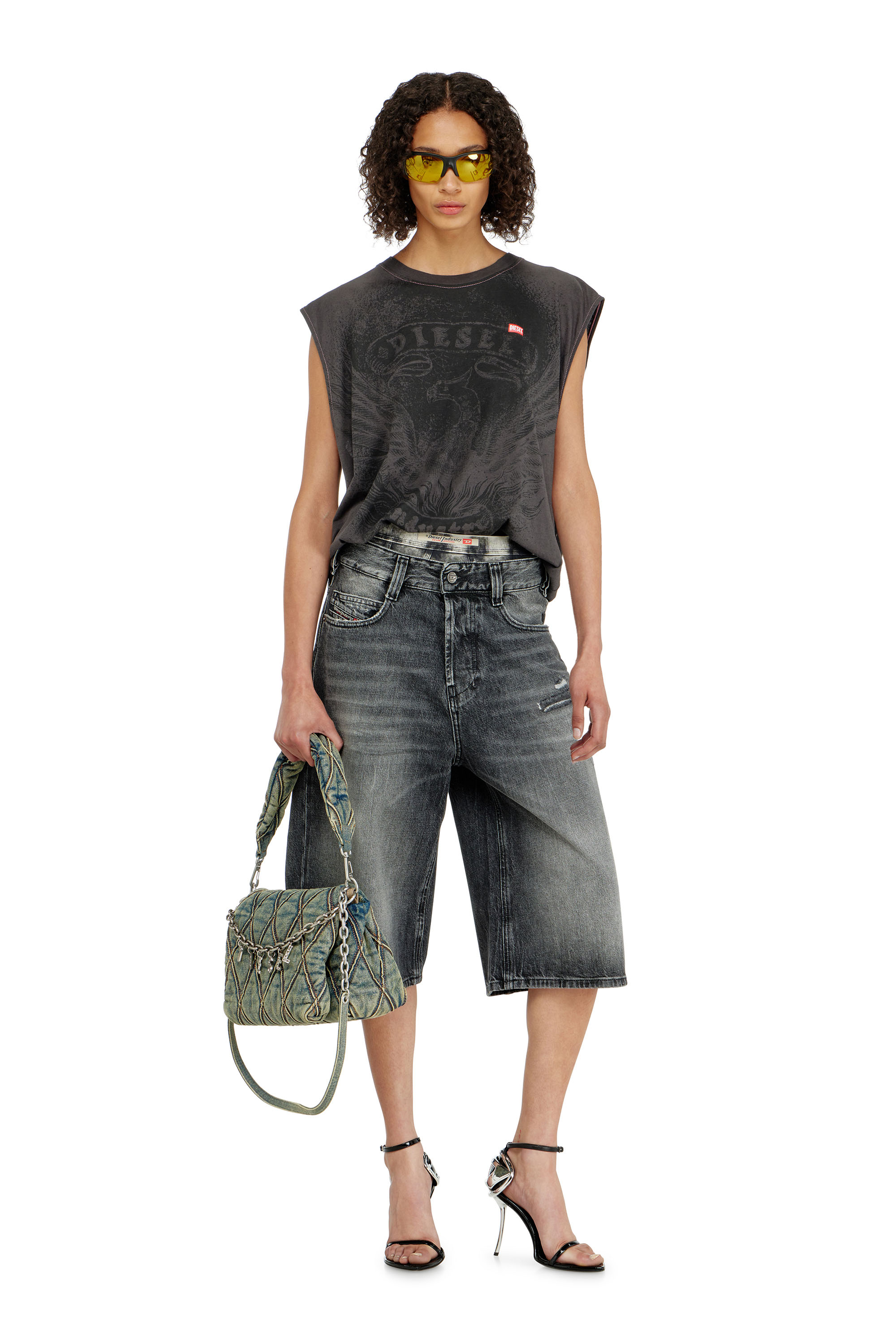 Diesel - D-ENIM-M-SHORT, Unisex's Denim relaxed shorts with abrasions in Grey - 2