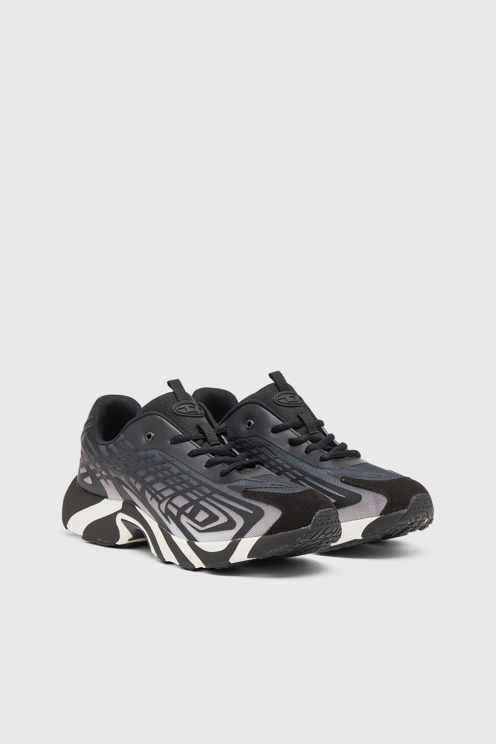 Diesel - S-D-VIT'S 500 LOW, Man's D-Vit-Sneakers in striped d&eacute;grad&eacute; mesh in Black/White - 2
