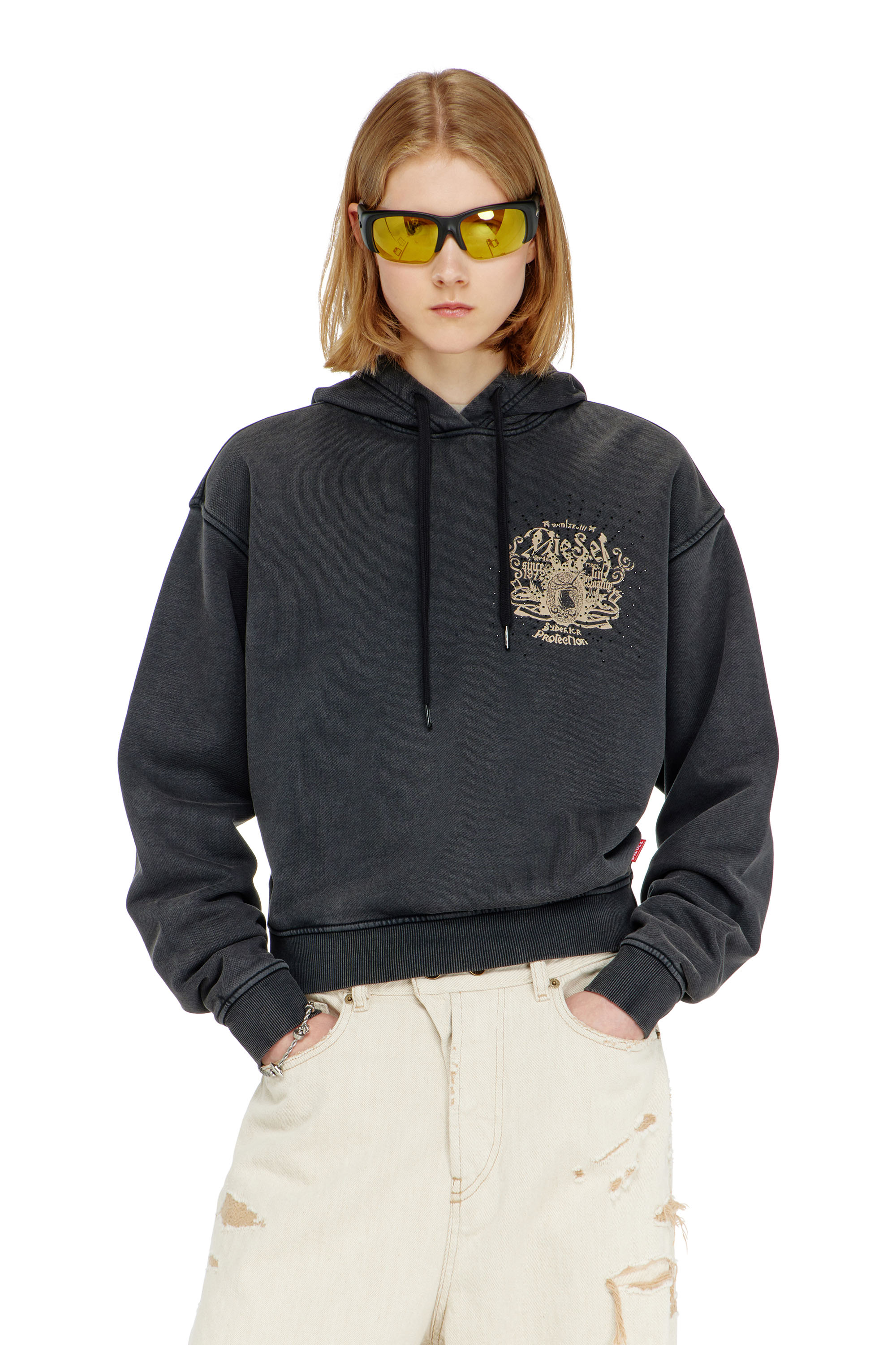 Diesel - F-PHOENY, Woman's Hoodie with prints and rhinestone studs in null - 3