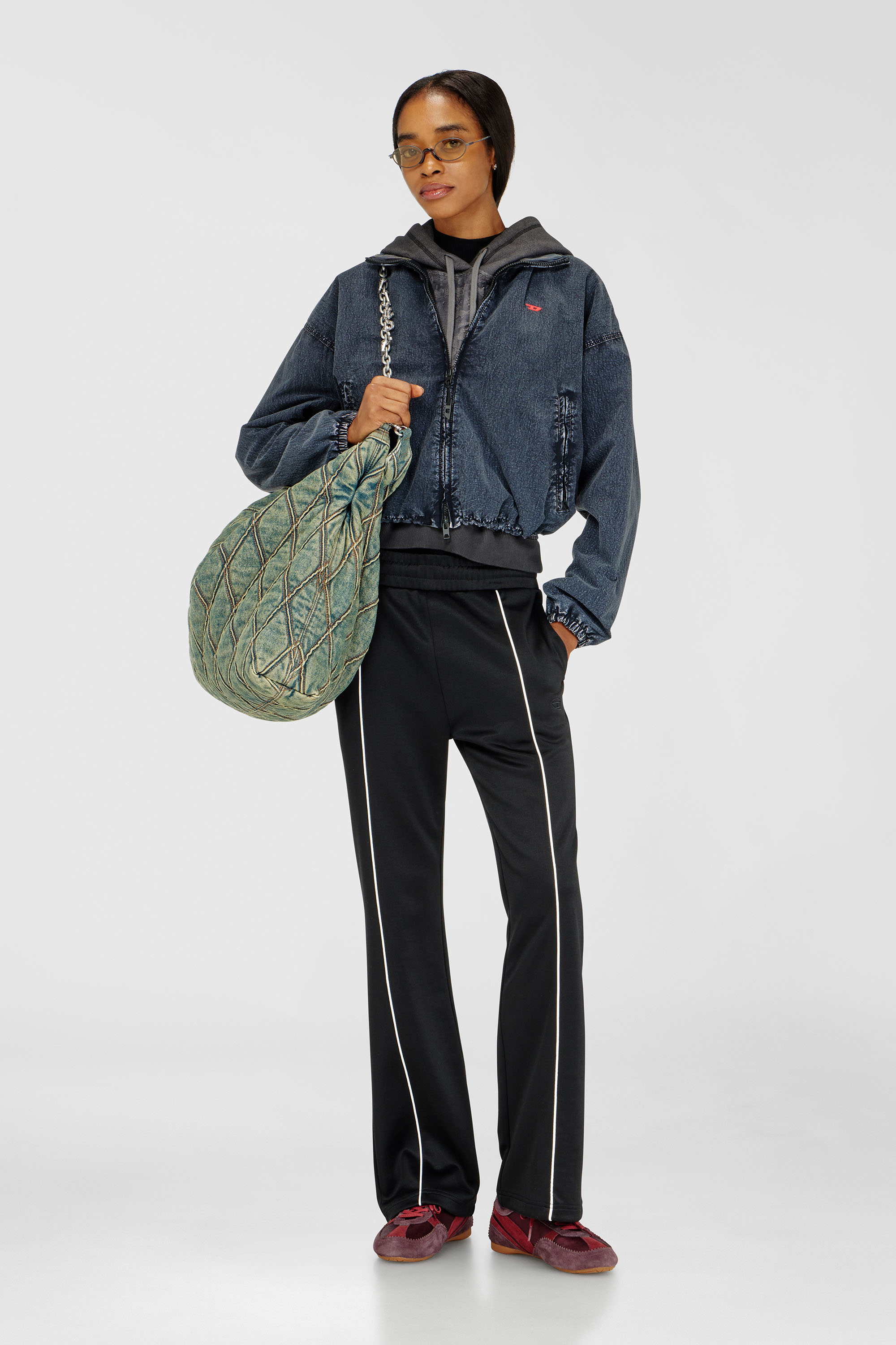 Diesel - P-LOCKINGIN-OD, Woman's Track pants with contrast piping in Black/White - 1
