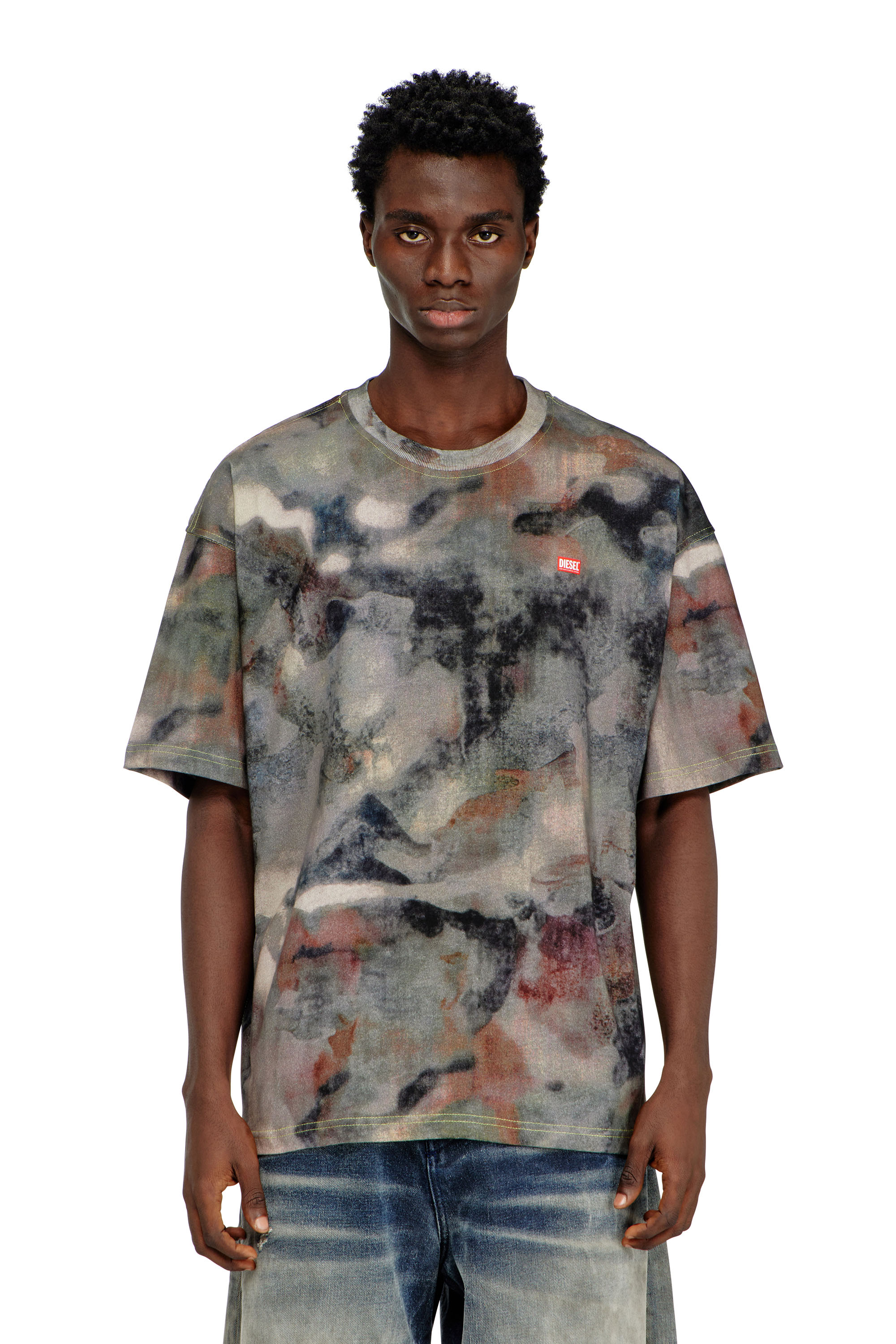 Diesel - T-BOXT-V7, Man's Heavy cotton T-shirt with camo print in Green/Brown - 1