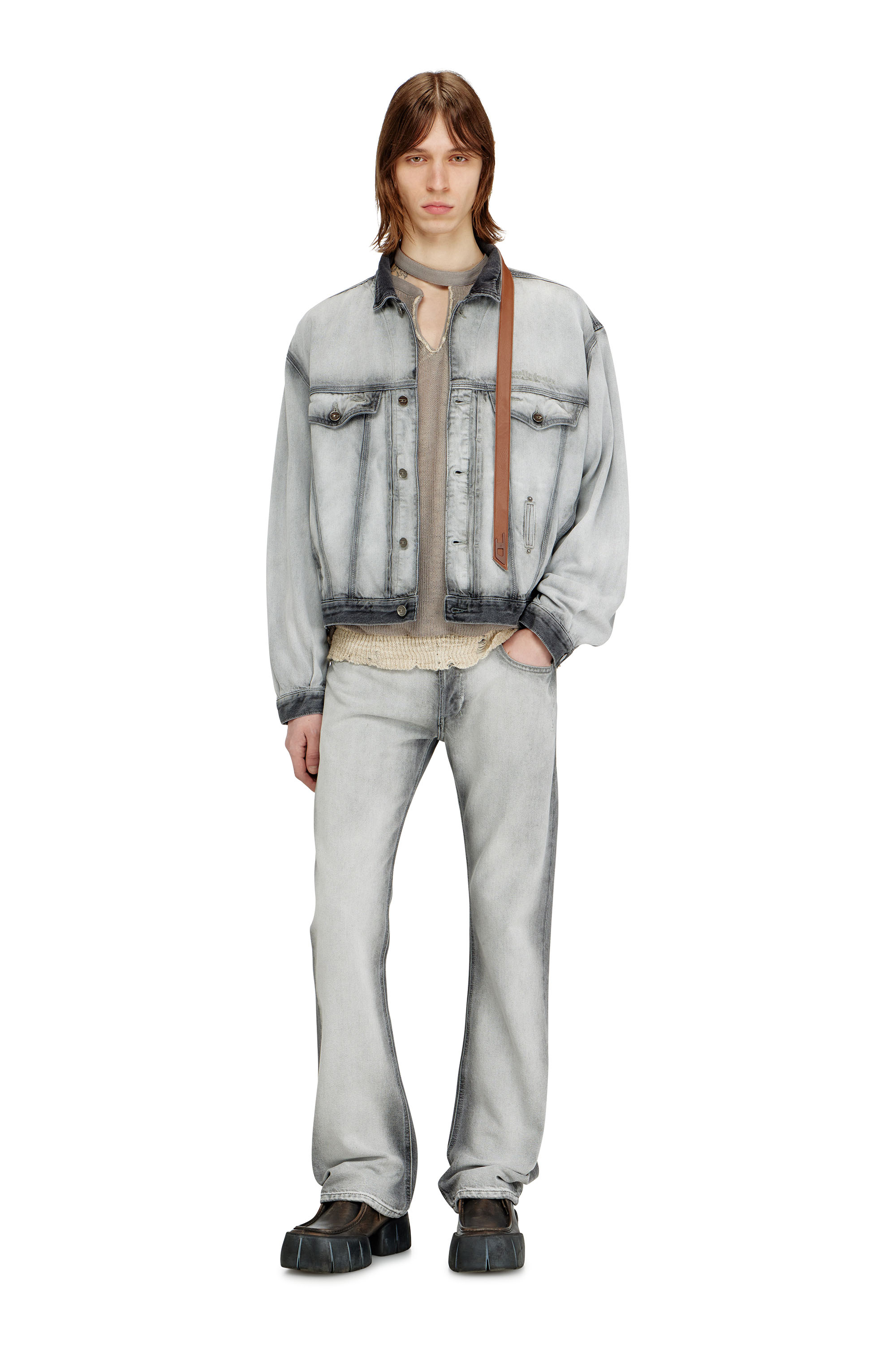 Diesel - D-DENVER-FSI, Unisex's Trucker jacket in soft skeleton denim in Light Grey - 3