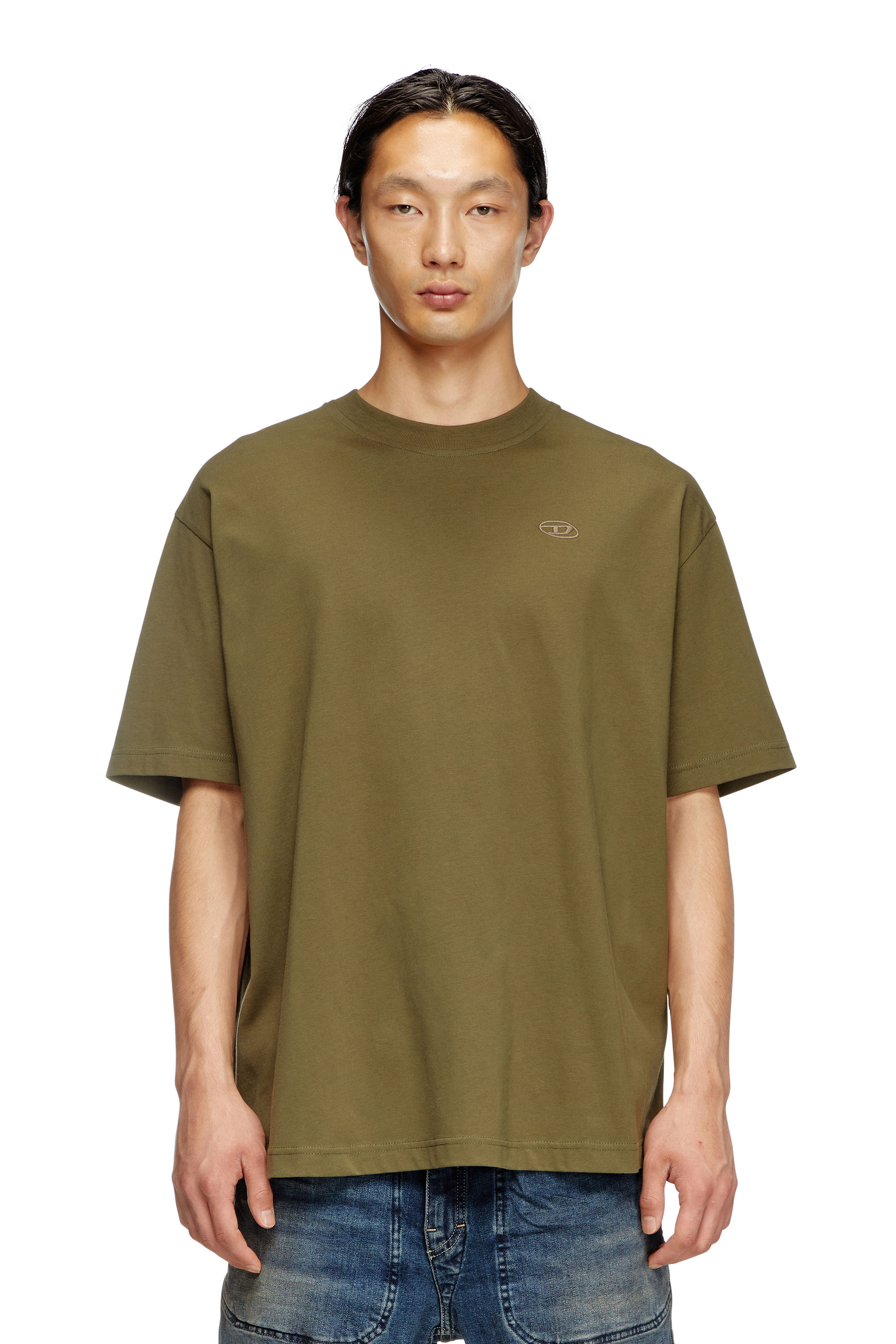 Diesel - T-BOGGY-MEGOVAL-D, Man's T-shirt with maxi oval D embroidery in Green - 1