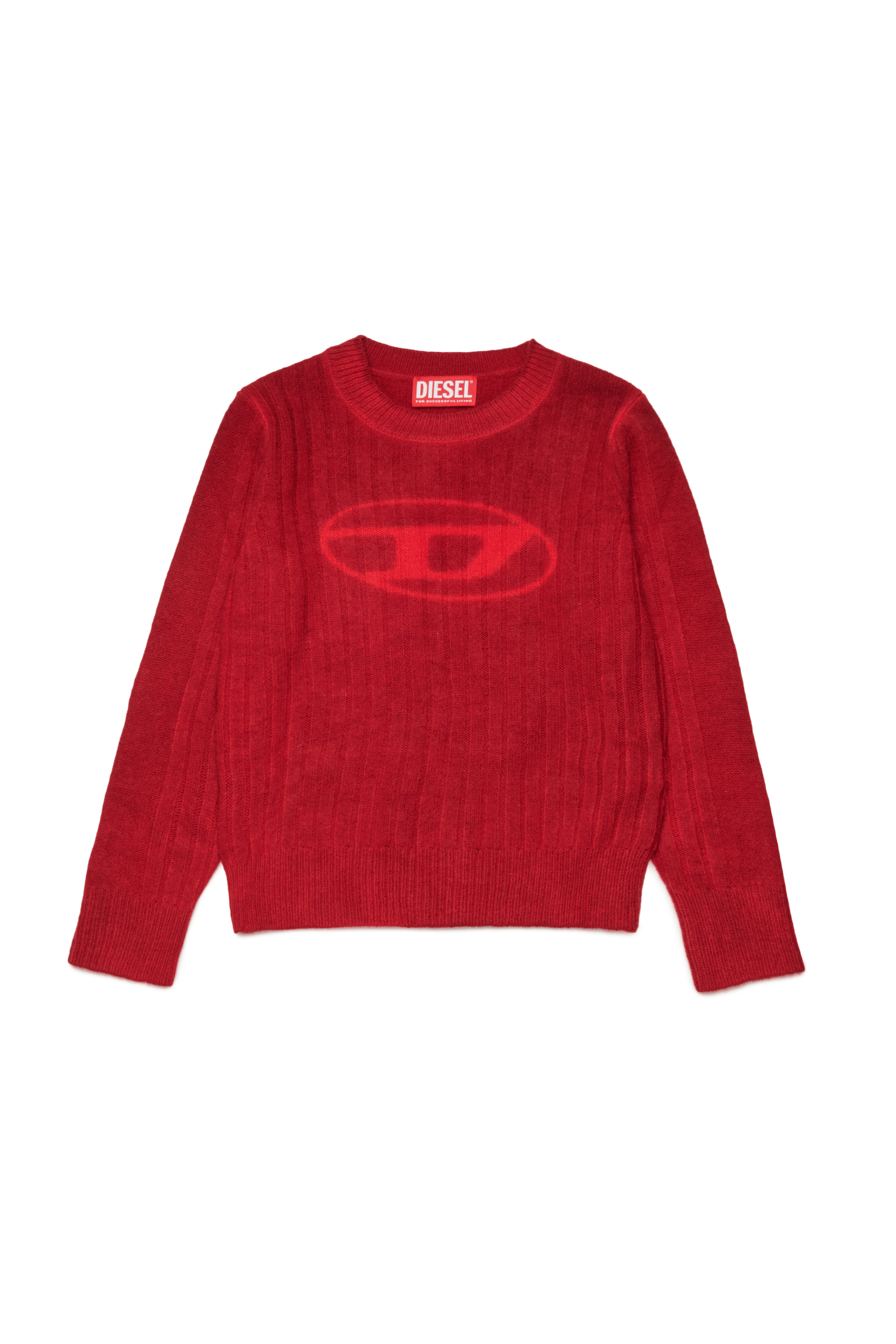 Diesel - KANDELEROD, Man's Treated jumper with Oval D logo in Red - 1