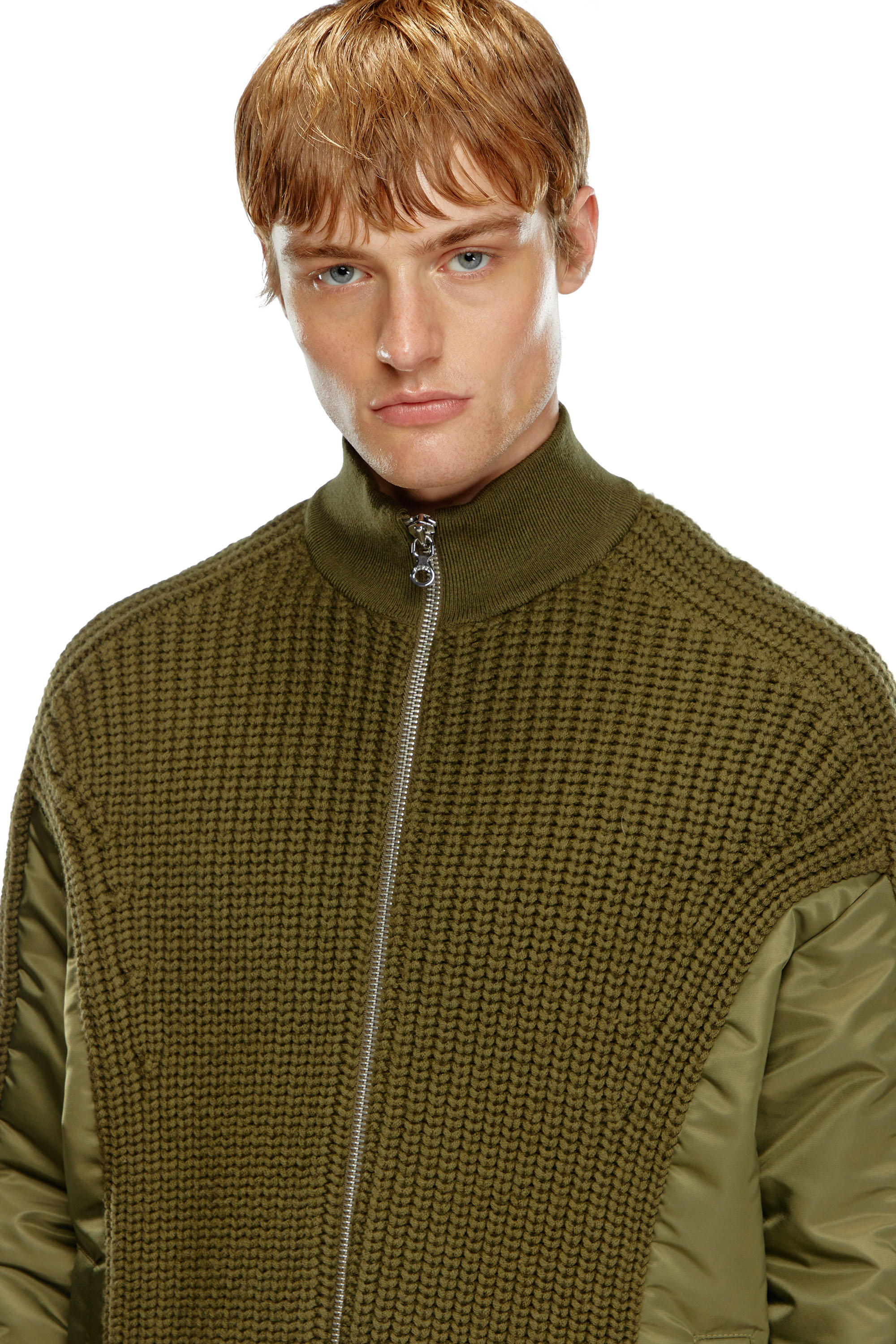 Diesel - K-ARRE, Man Zip-up cardigan in wool and nylon in Green - Image 5