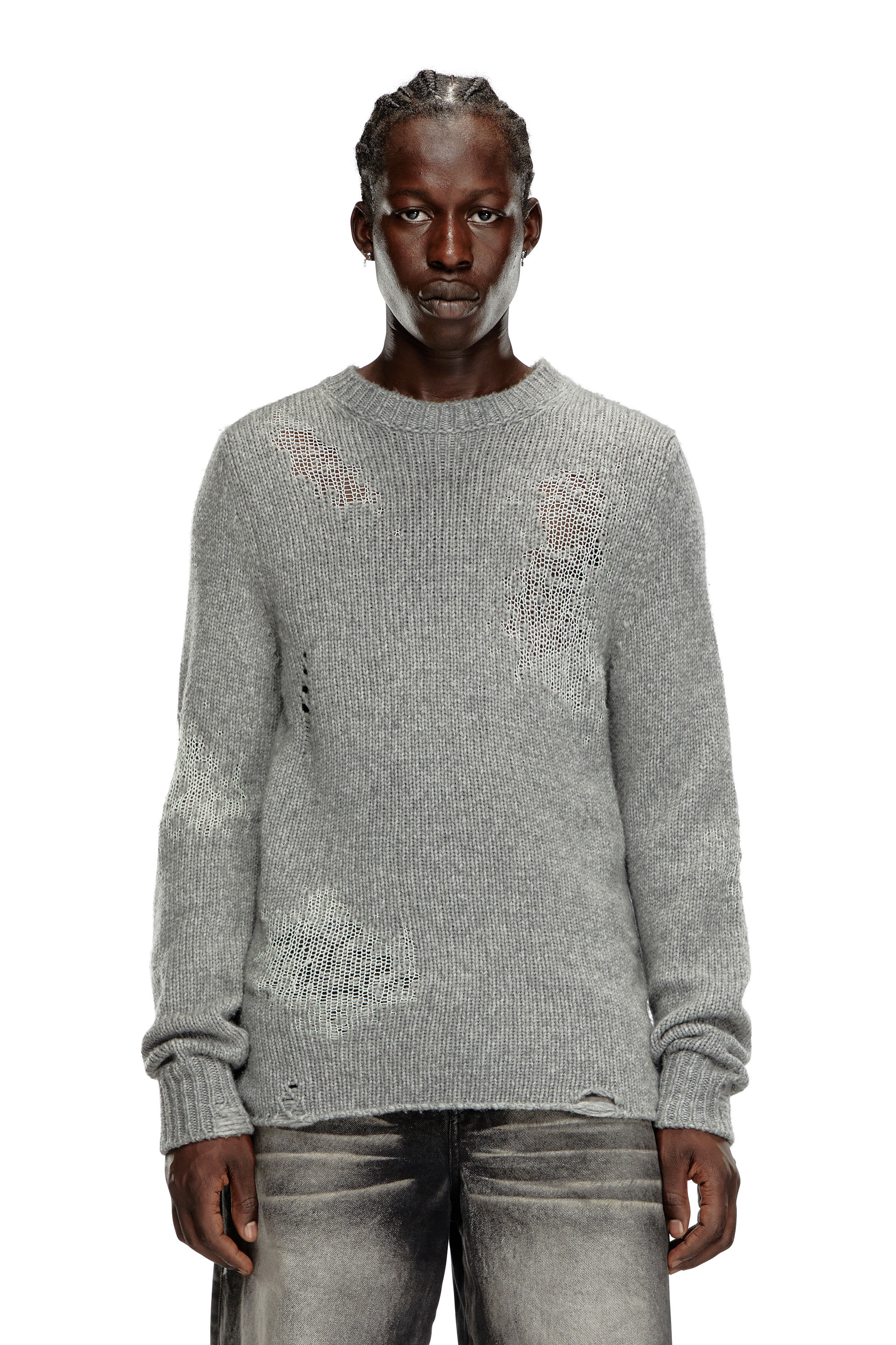 Diesel - K-NORMAN, Man's Distressed jumper in wool blend in Grey - 1