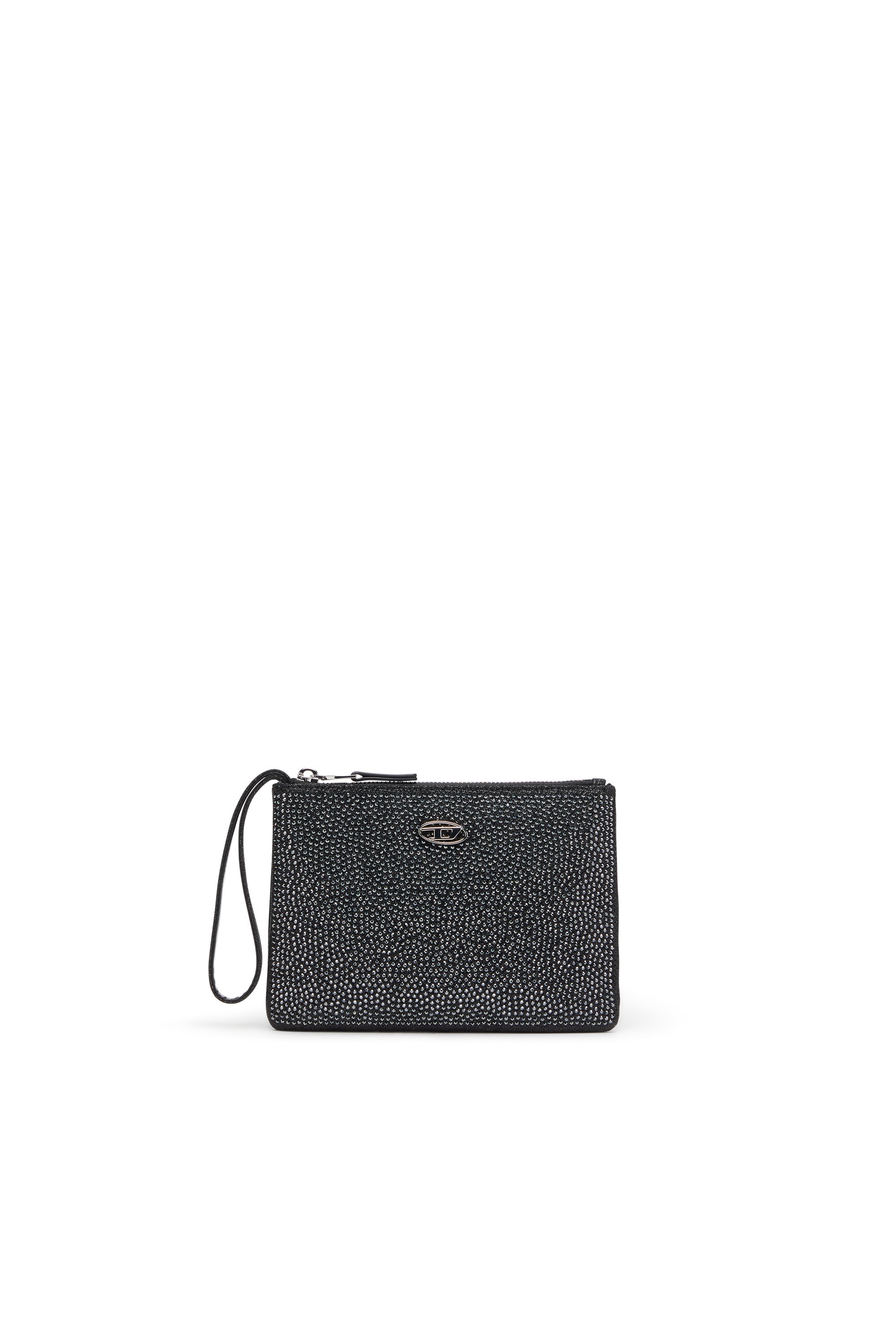 Diesel - PLAY POUCH II, Woman's Pouch in crystal lurex fabric in Black/Grey - 1