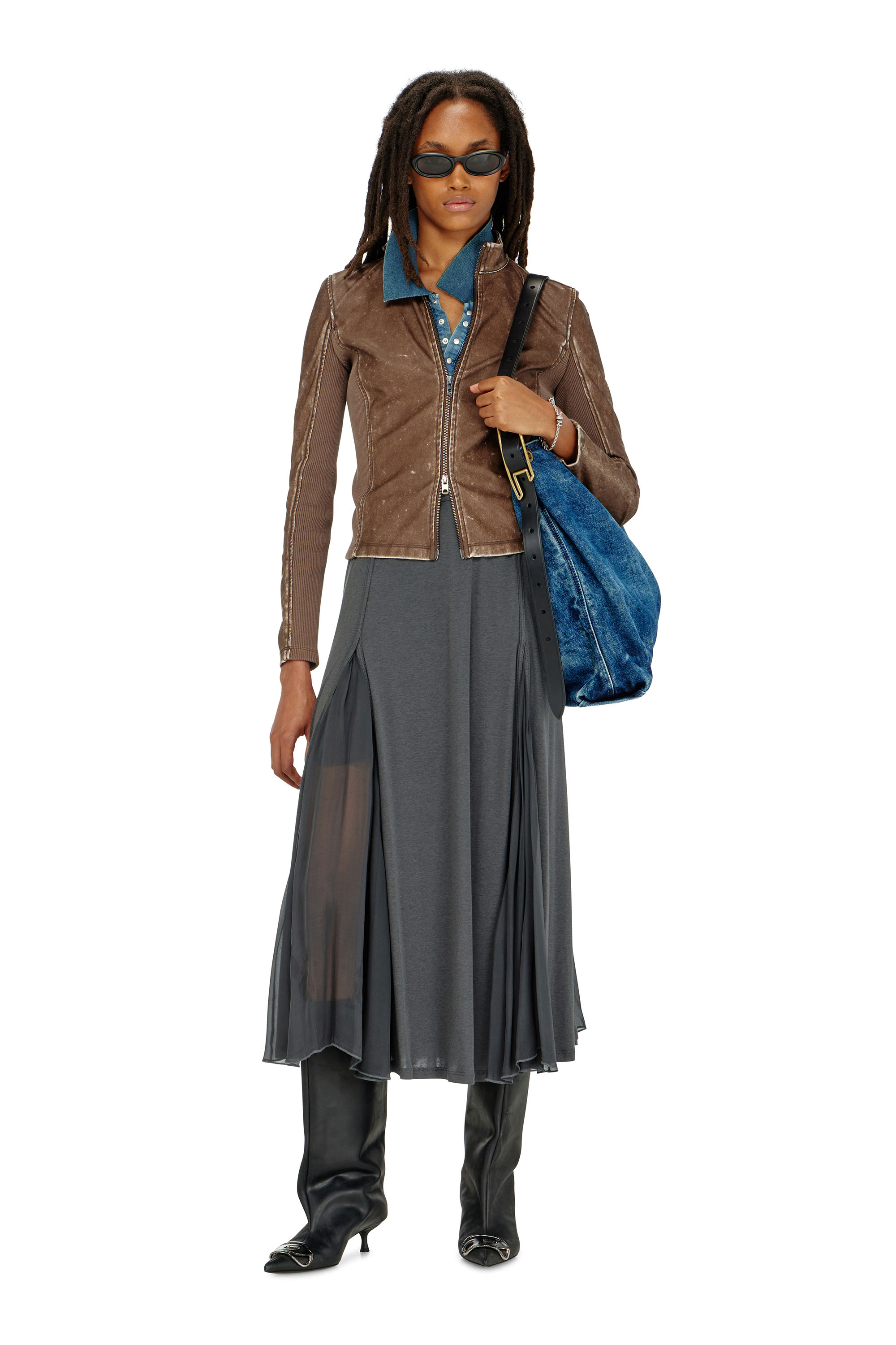 Diesel - O-LONGREI, Woman's Midi skirt in ribbed jersey and chiffon in null - 1
