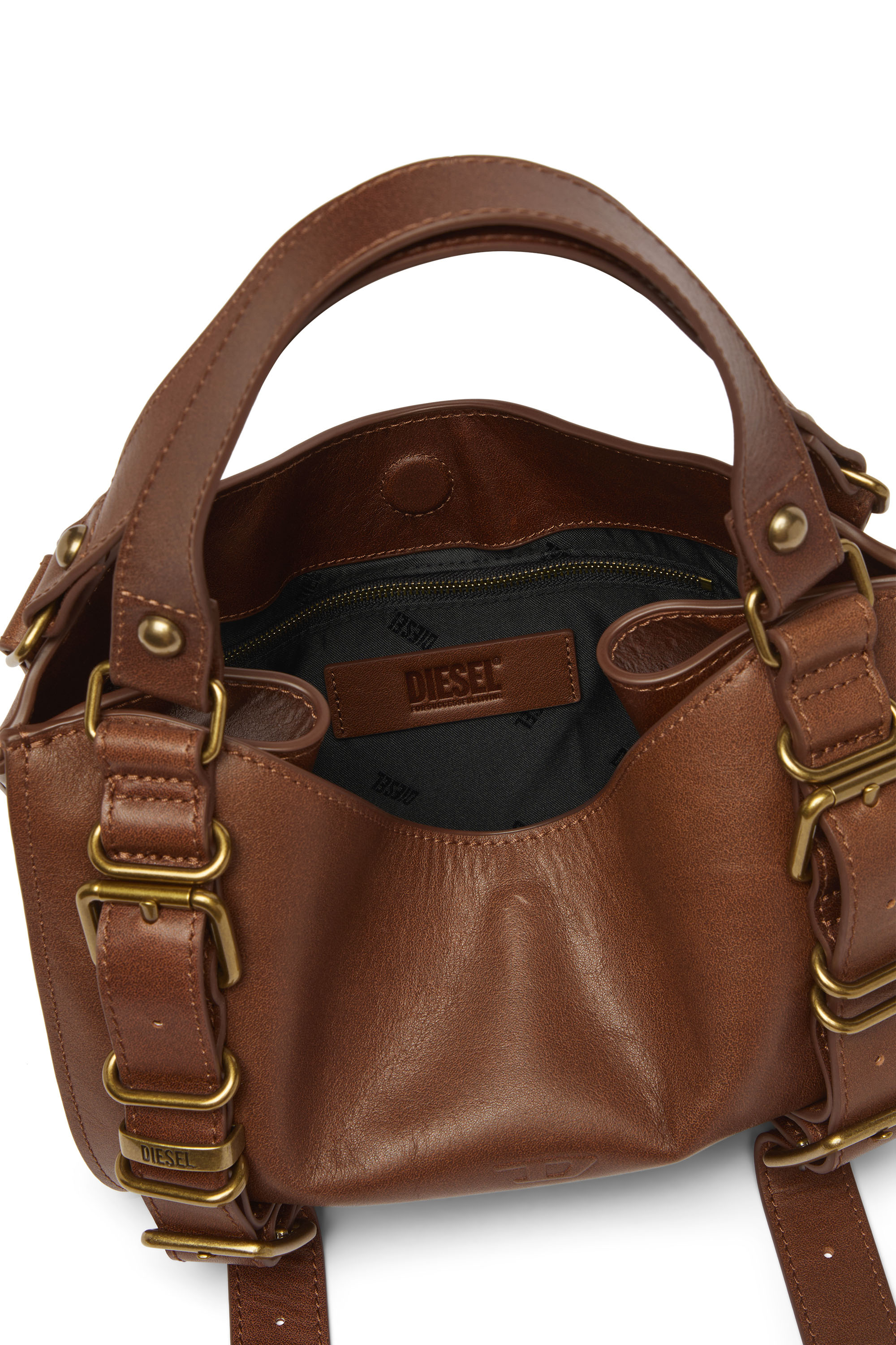 Diesel - D-ONE TOPHANDLE S, Woman's D-One-Small top-handle bag in treated leather in Brown - 5