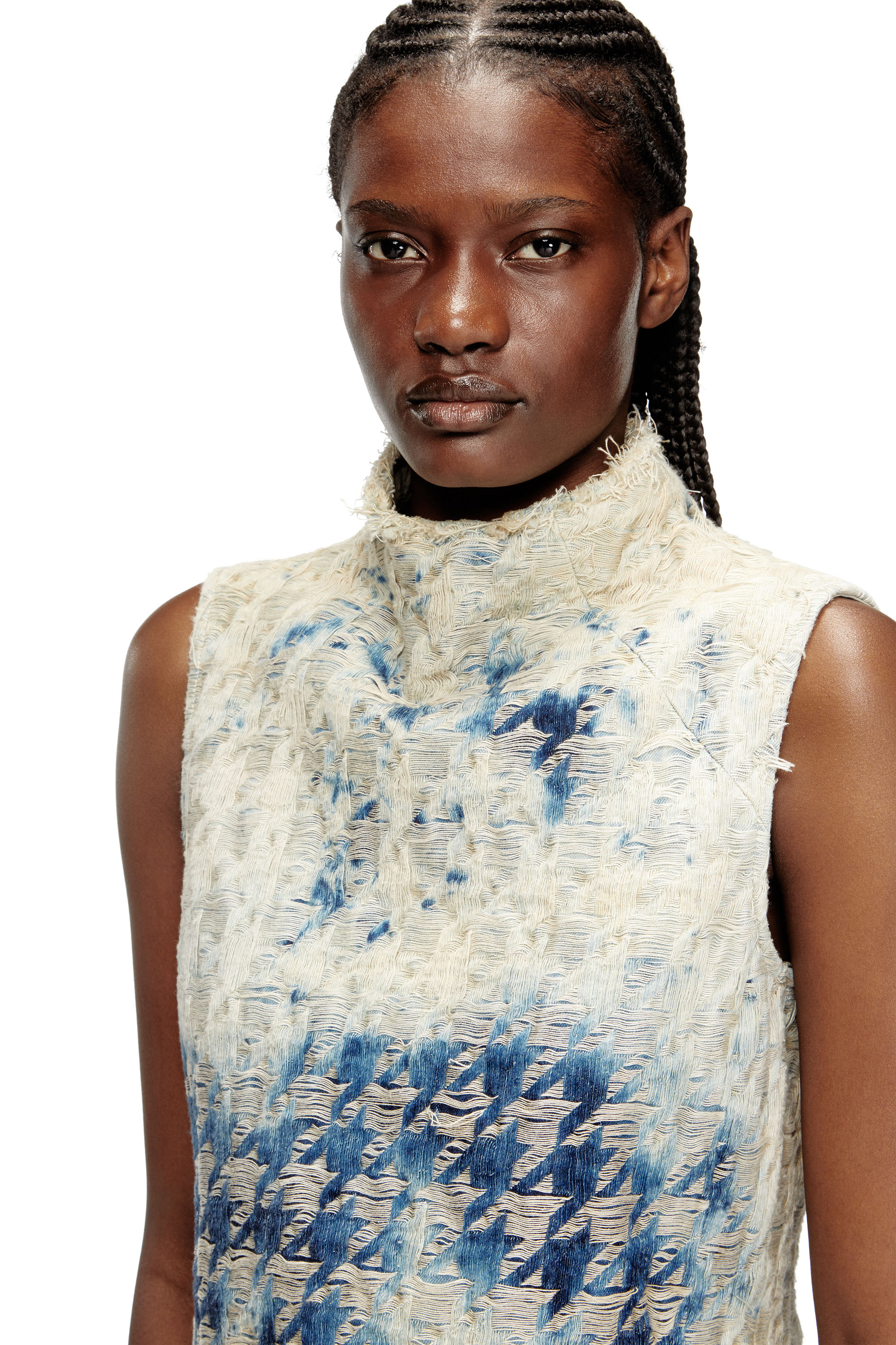 Diesel - DE-TAPI-FSH2, Woman's Sleeveless top in houndstooth-weave denim in Medium blue - 5