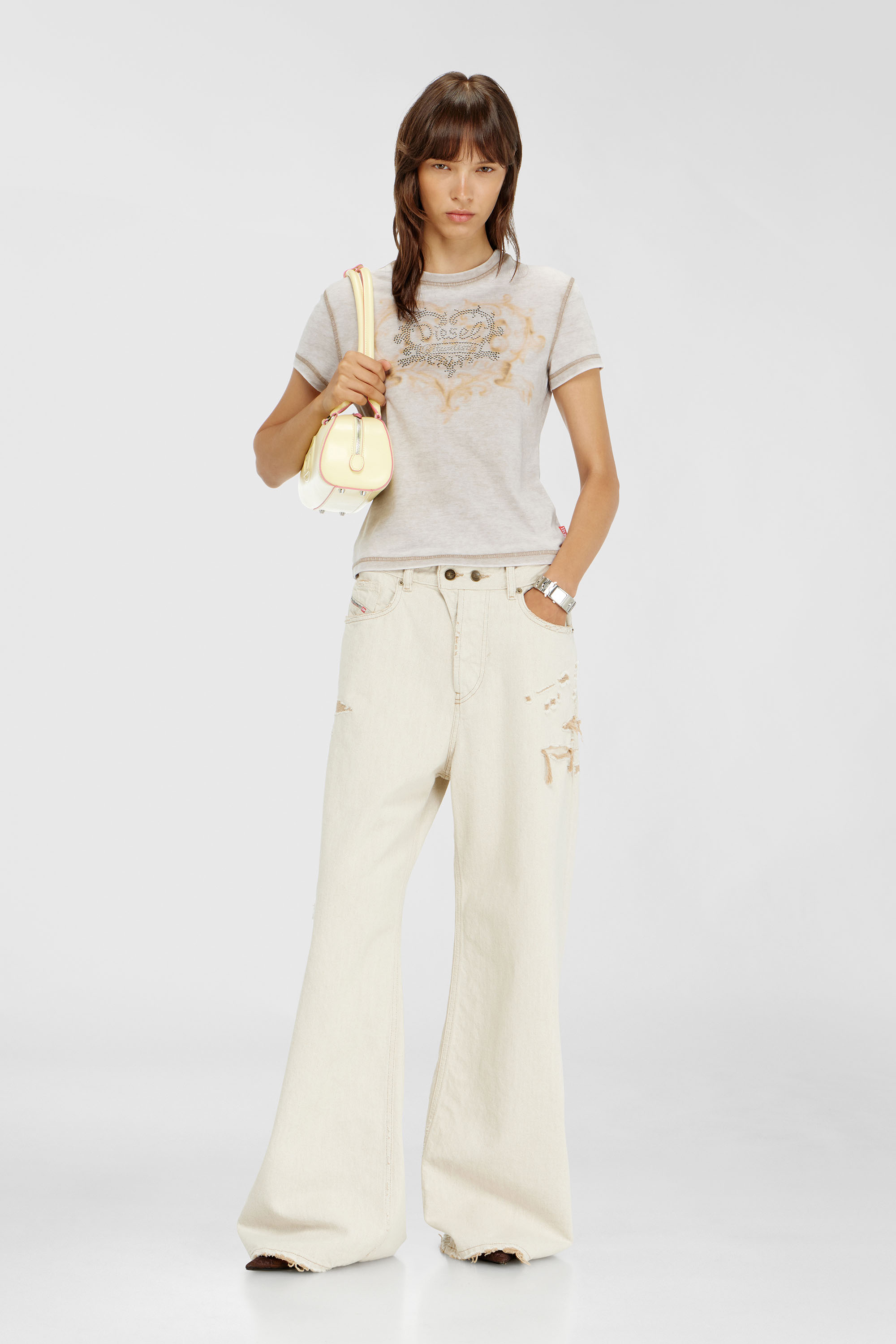 Jersey t-shirt with rhinestones and burnout effect