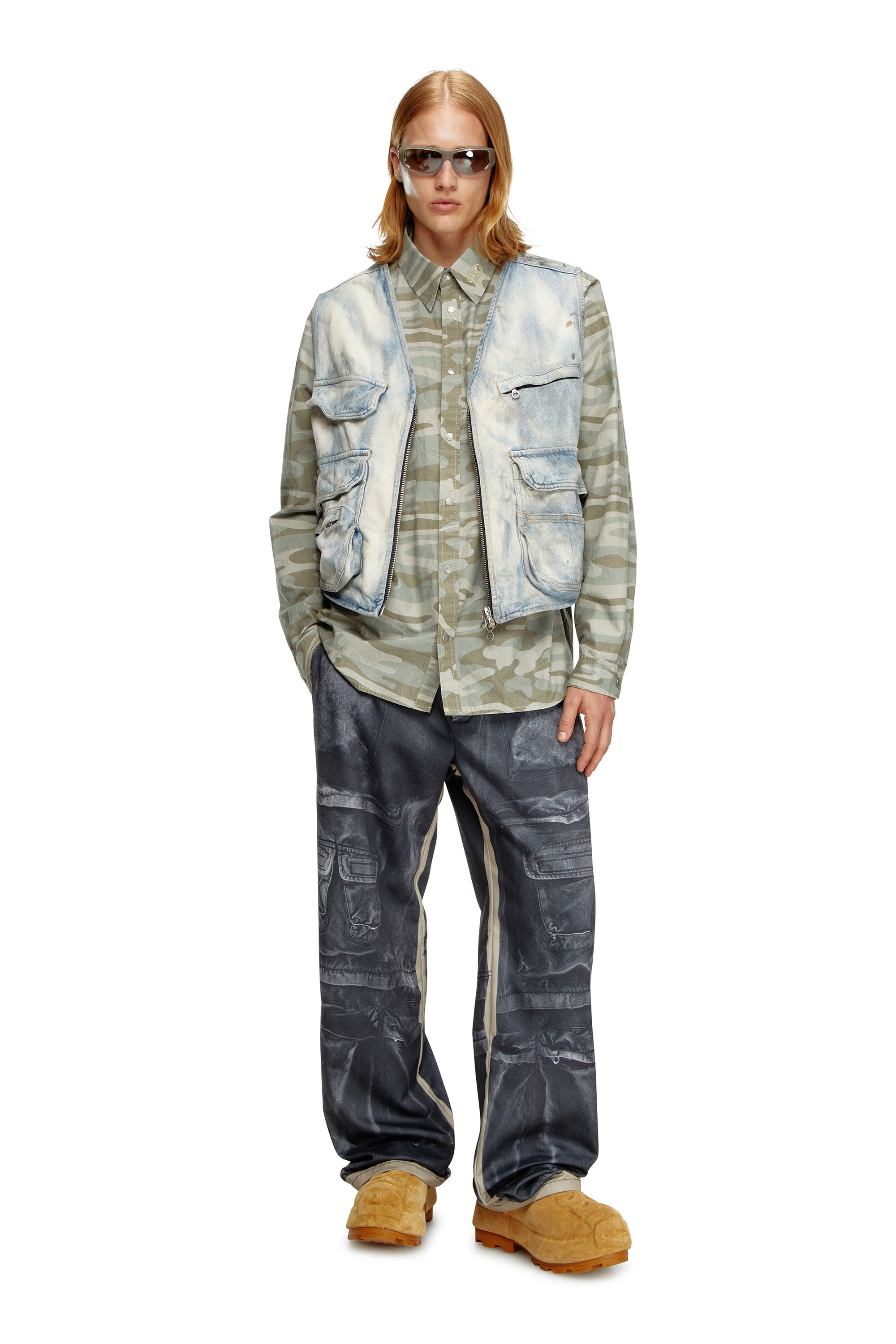 Diesel - S-HOLTE, Man's Poplin shirt with camo print in Military Green - 2