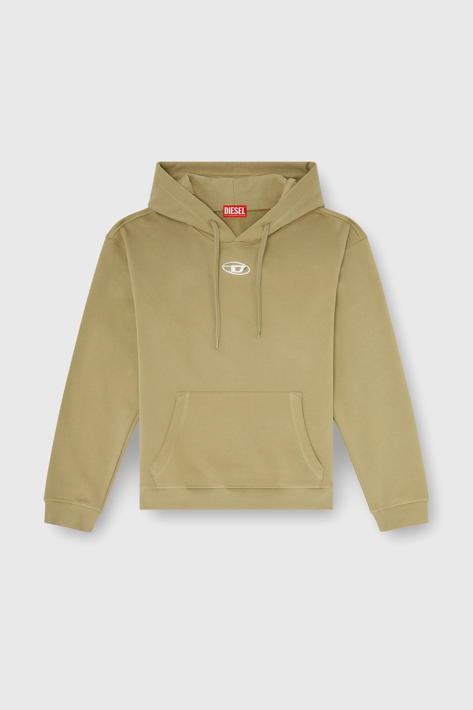 Diesel - S-NORM-HOOD-IOD, Man's Cotton hoodie with metallic Oval D in Olive Green - 2