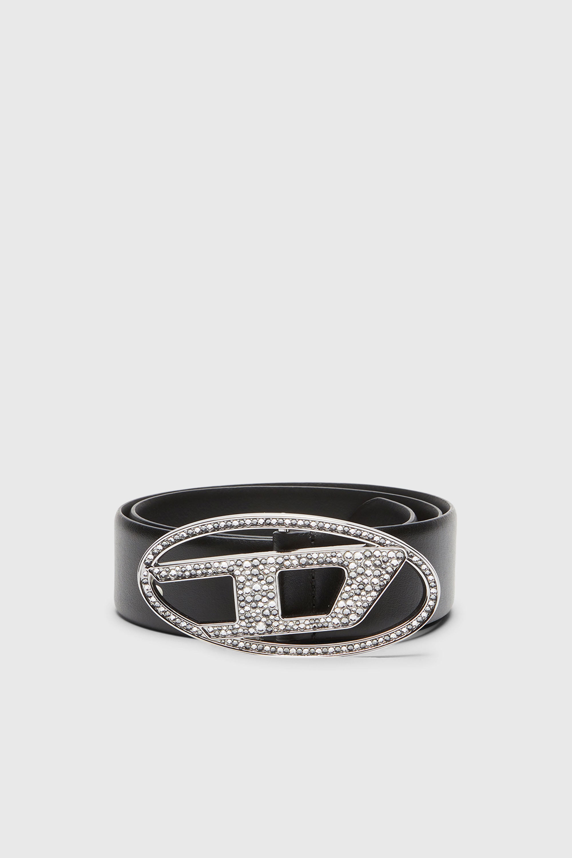 Diesel - B-1DR STRASS, Woman's 4cm Leather belt with crystal buckle in Black - 1