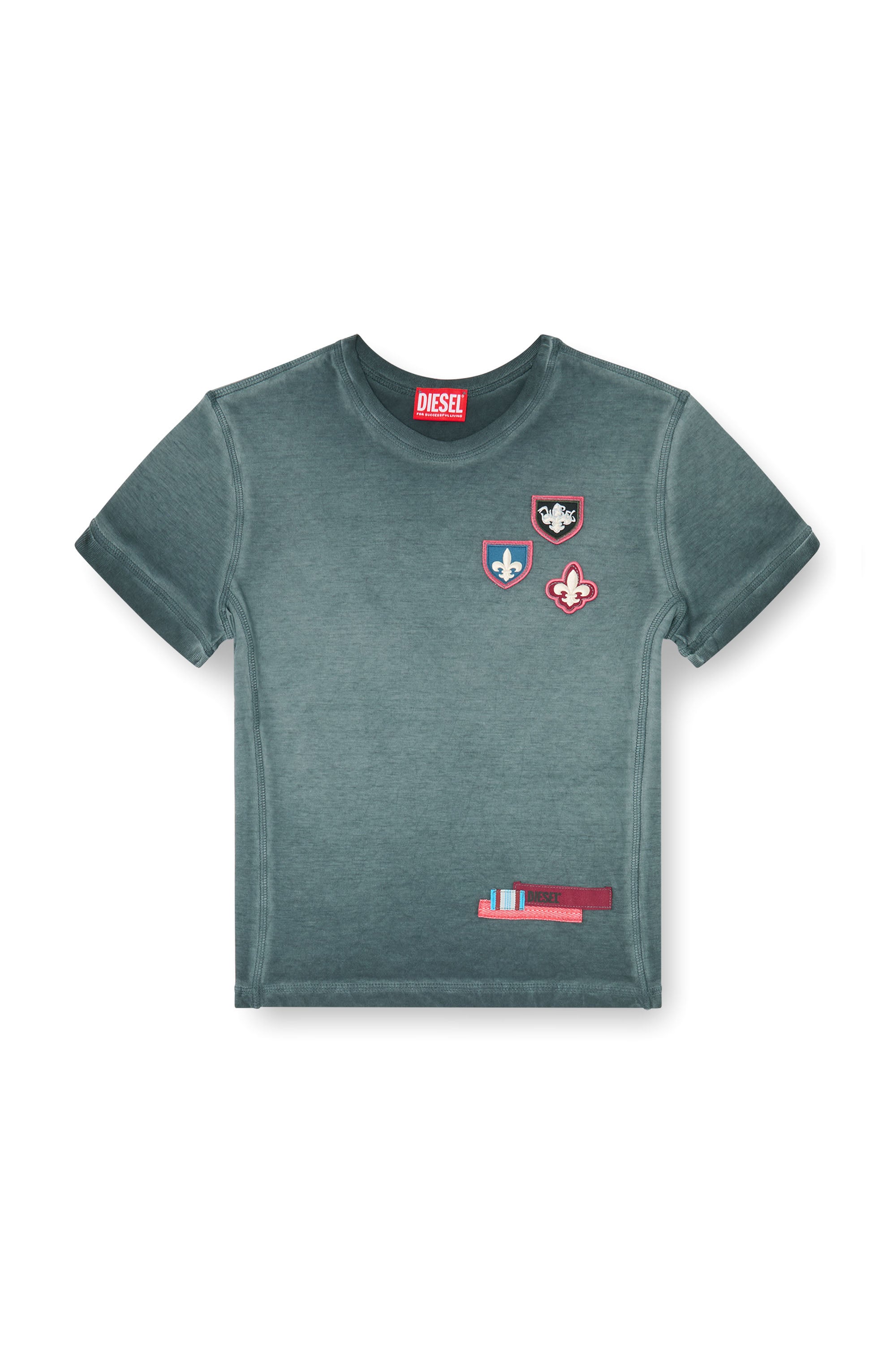Diesel - T-UNCUTY-WAF, Woman's T-shirt with patches and microwaffle sides in Blue - 3