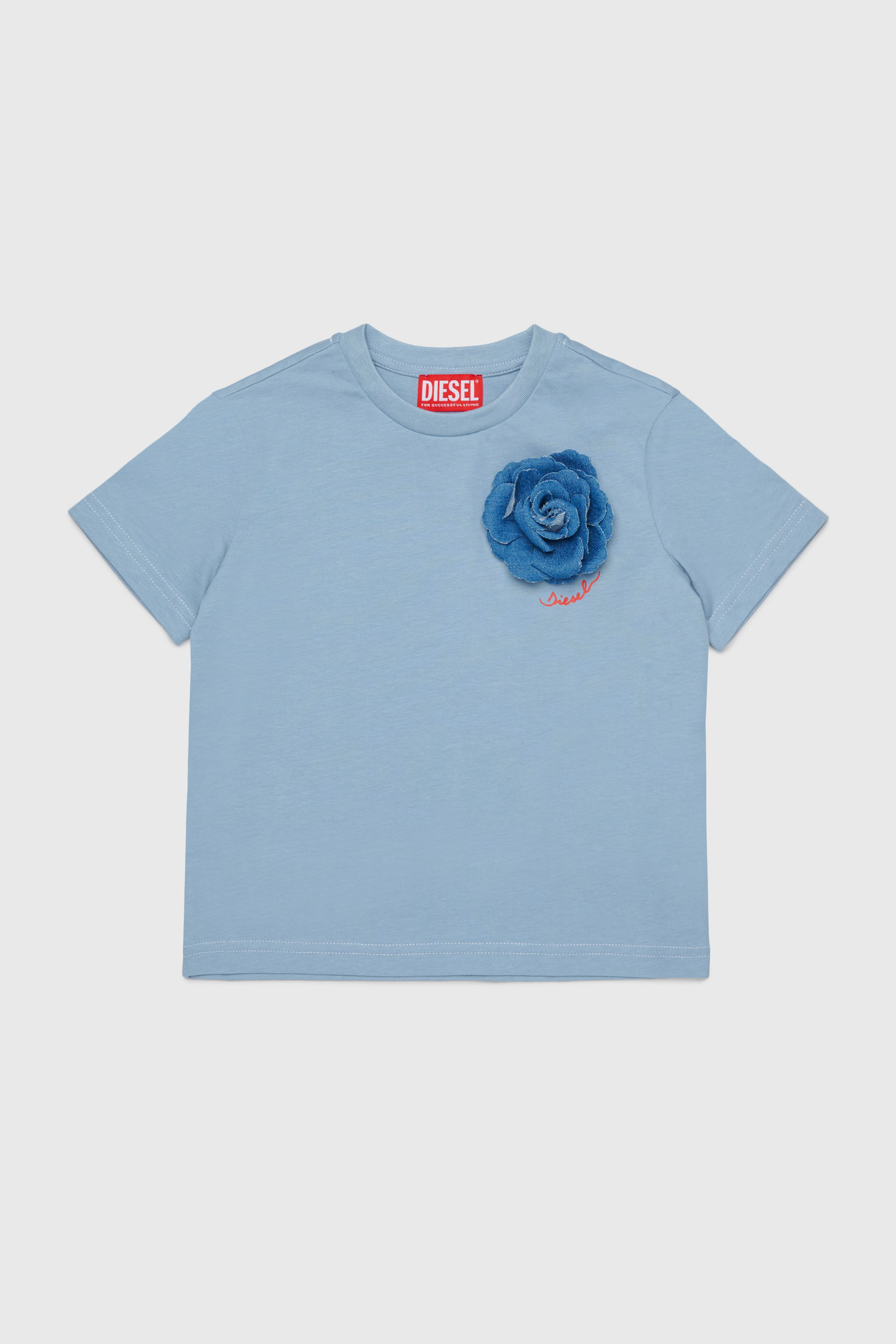 T-shirt with denim rose appliqu&eacute;