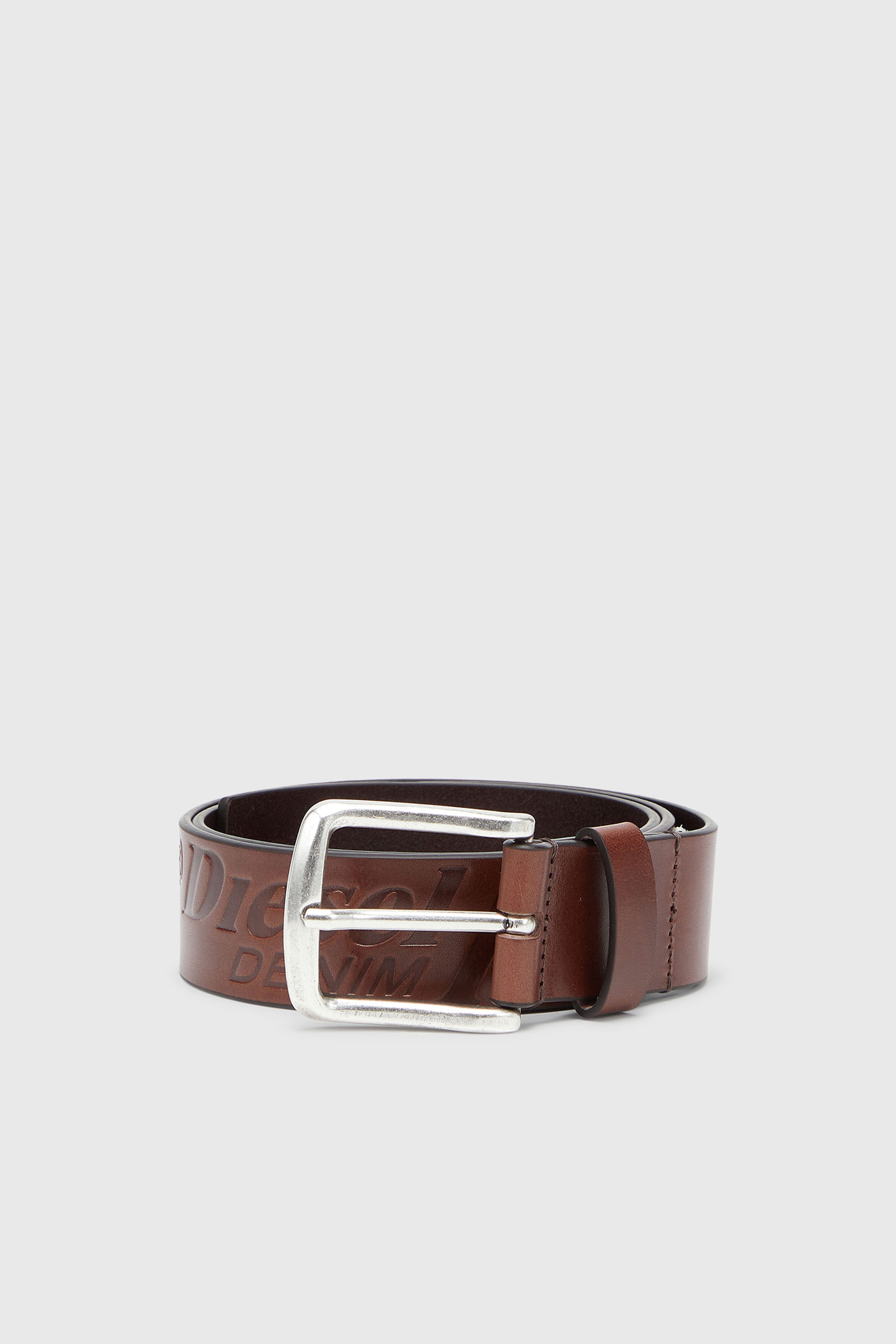 Diesel - B-FLAG-D EMBOSSED, Man's 4 cm leather belt with engraved logo in Brown - 1