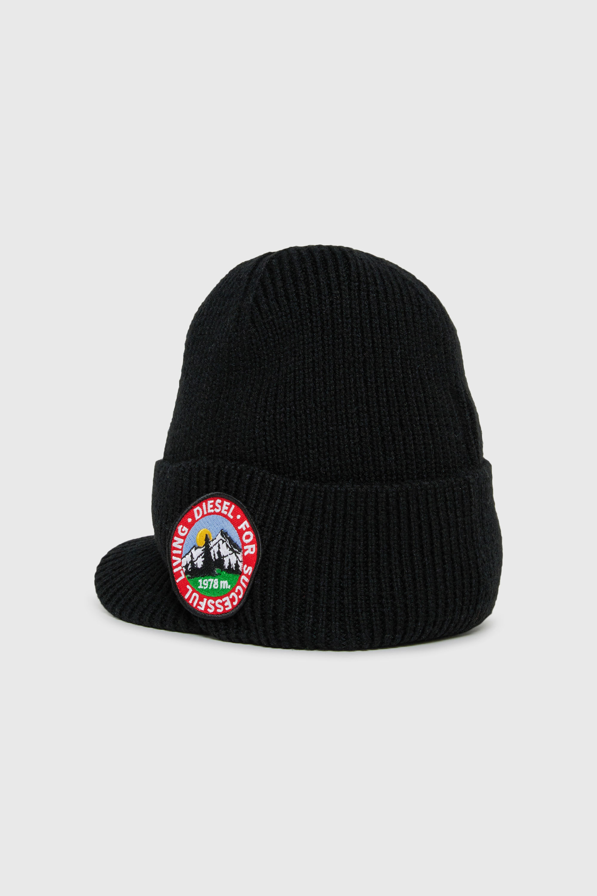 Diesel - FMONTI, Unisex's Visor beanie in ribbed wool knit in Black - 2