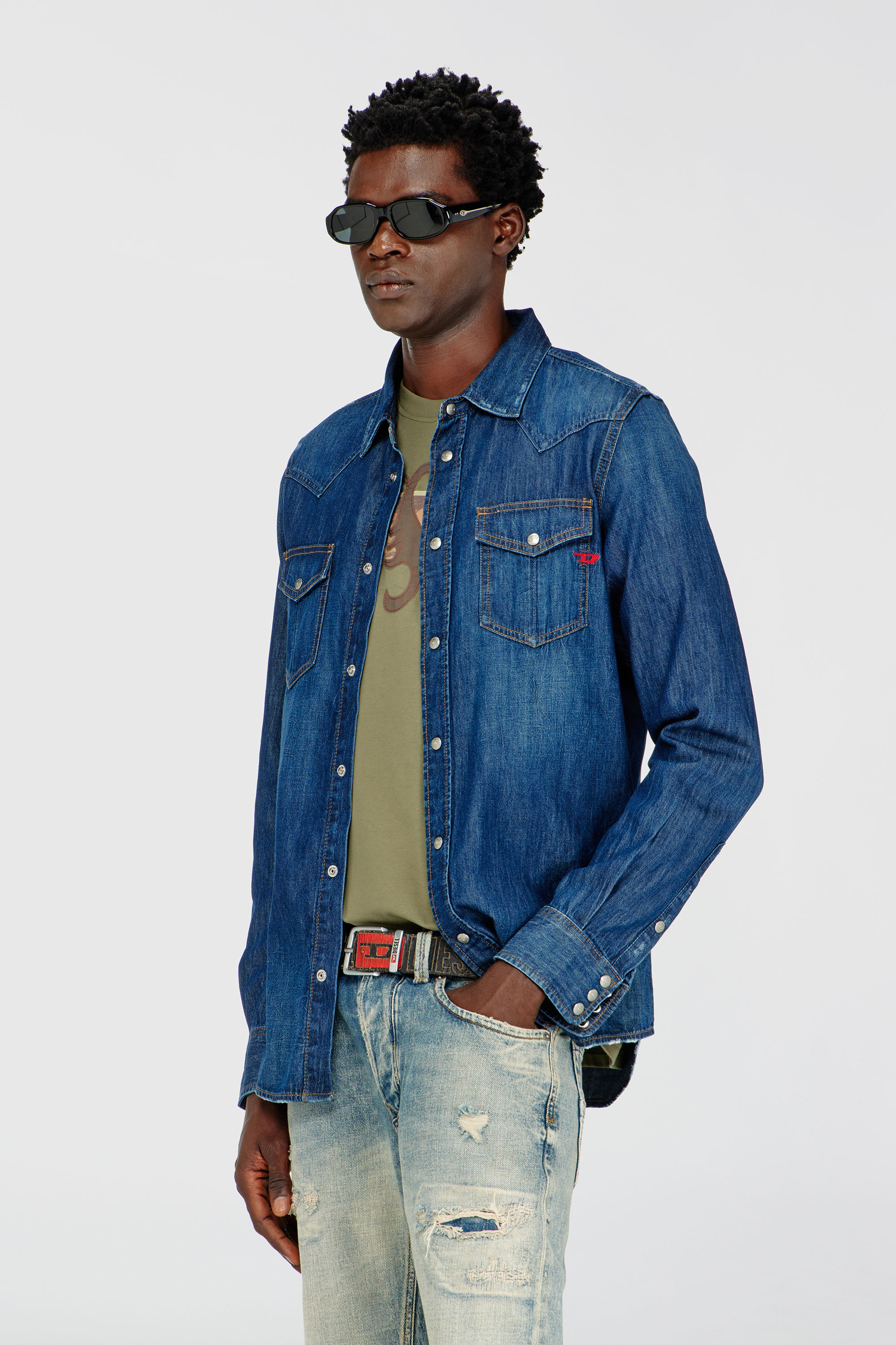 Diesel - D-VEGA, Man's Denim overshirt in Dark Blue - 2