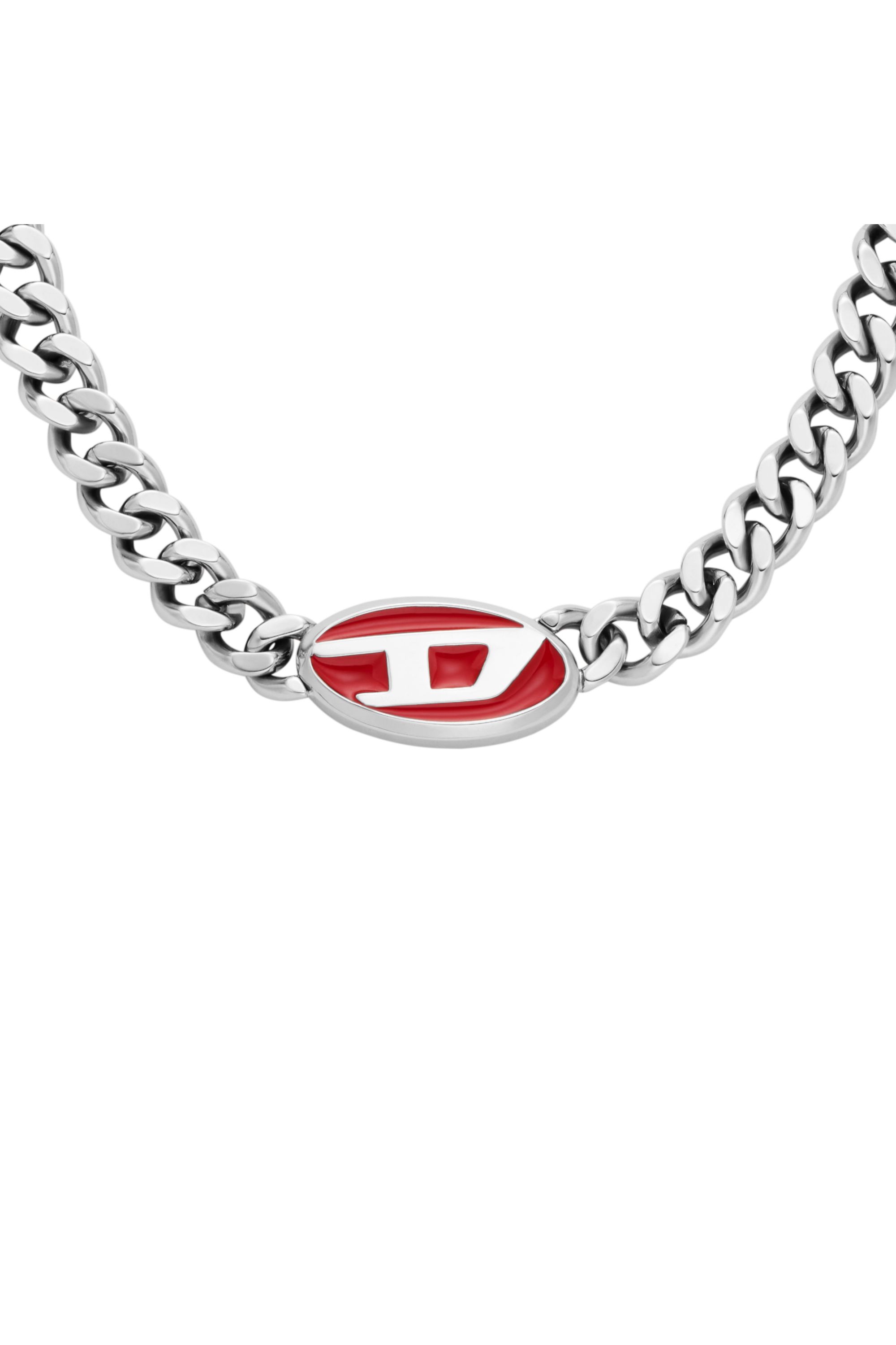 Diesel - DX1446, Unisex's Red enamel chain necklace in Silver - 2