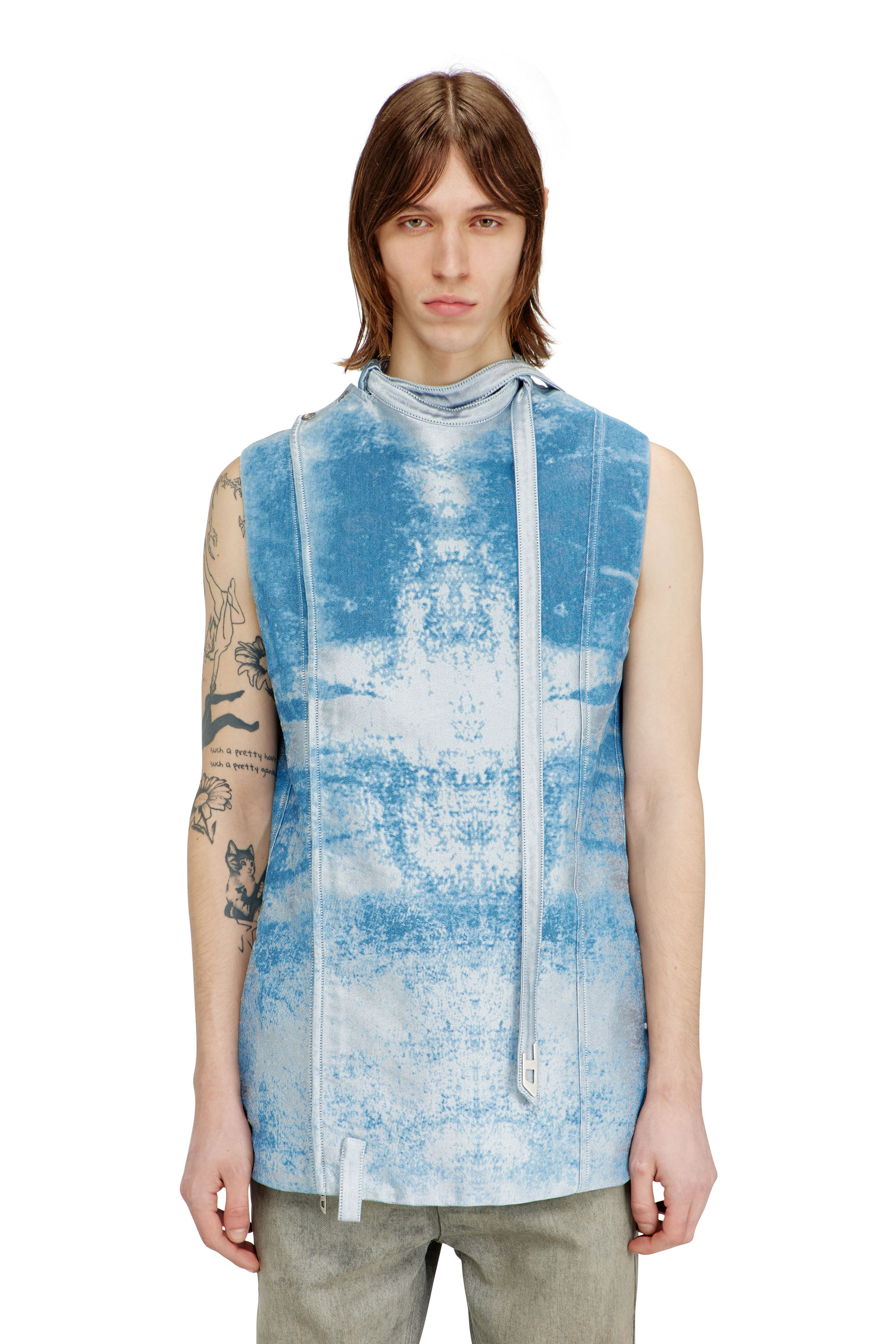 Diesel - D-LORMIL-FSI, Man's Sleeveless vest in coloured satin denim in Light Blue - 3